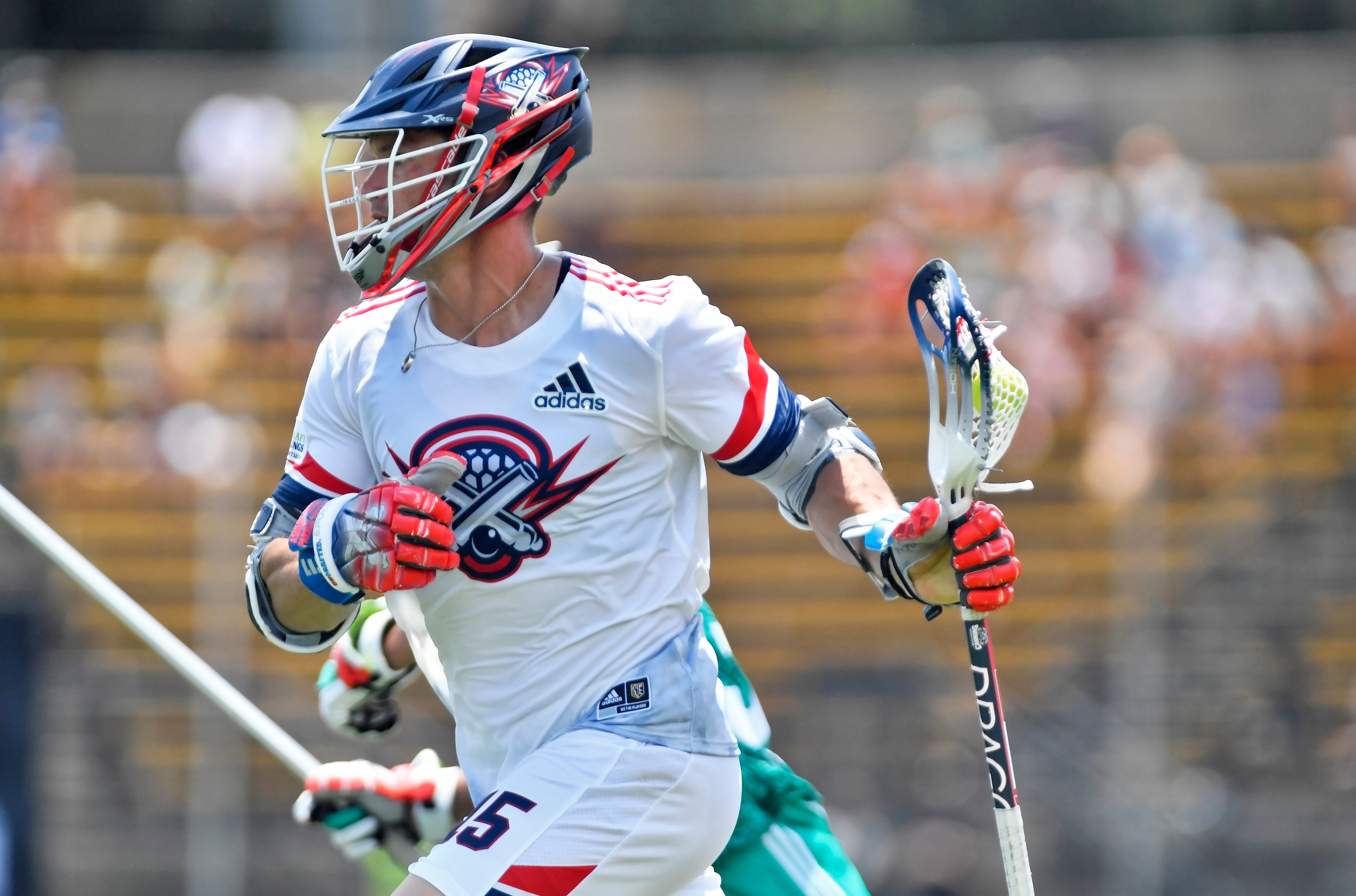 KENNESAW, GA - JUNE 12: Cannons midfield Chris Hogan runs upfield during the third quarter of a Premier Lacrosse League game between the Whipsnakes and Cannons at Fifth Third Bank Stadium on Saturday, June 12, 2021 in Kennesaw, GA. (Photo by Austin McAfee/Icon Sportswire via Getty Images)