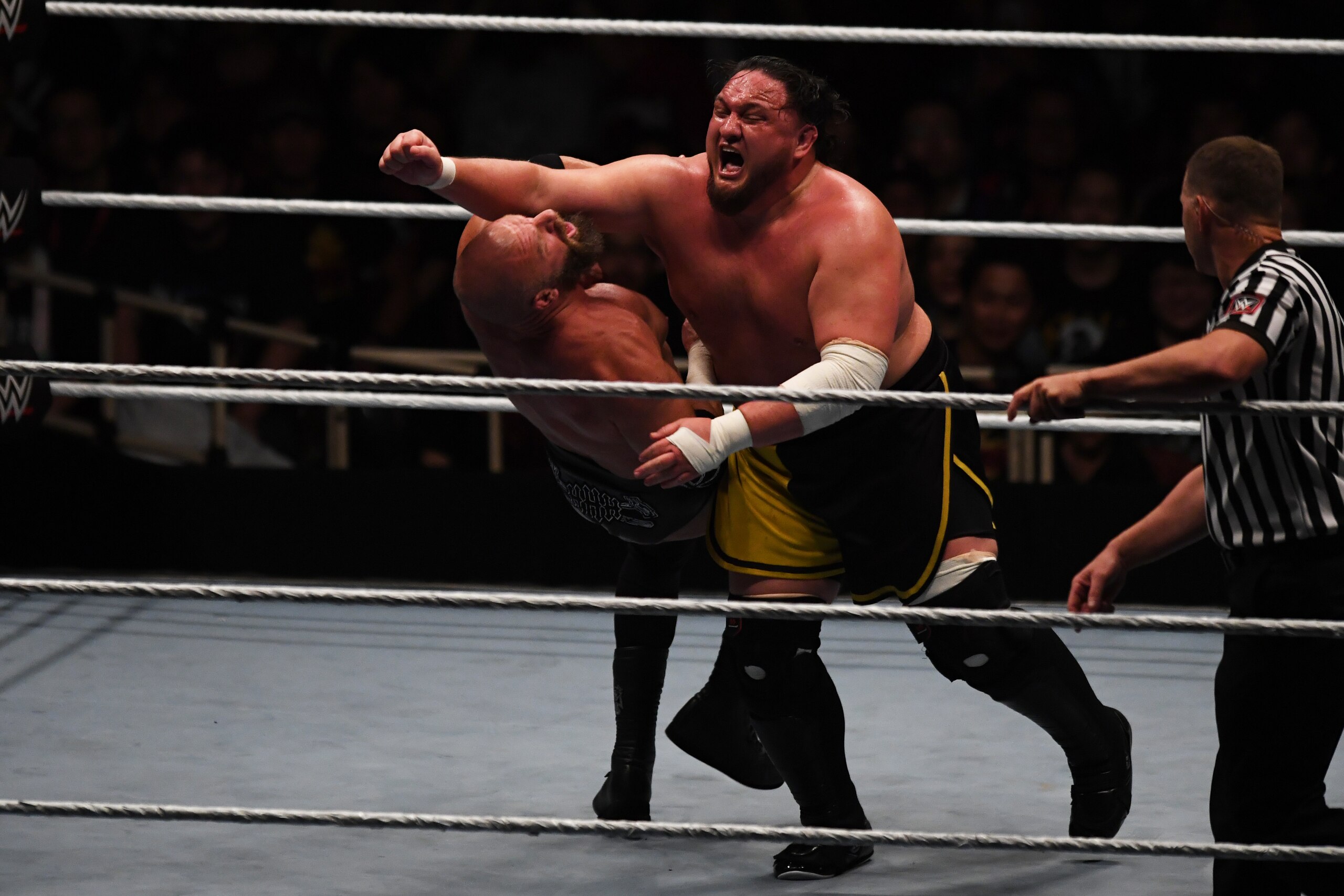 TOKYO,JAPAN - JUNE 29: Samoa Joe and Triple H compete during the WWE Live Tokyo at Ryogoku Kokugikan on June 29, 2019 in Tokyo, Japan. (Photo by Etsuo Hara/Getty Images) TOKYO,JAPAN - JUNE 29: Samoa Joe and Triple H compete during the WWE Live Tokyo at Ryogoku Kokugikan on June 29, 2019 in Tokyo, Japan. (Photo by Etsuo Hara/Getty Images)