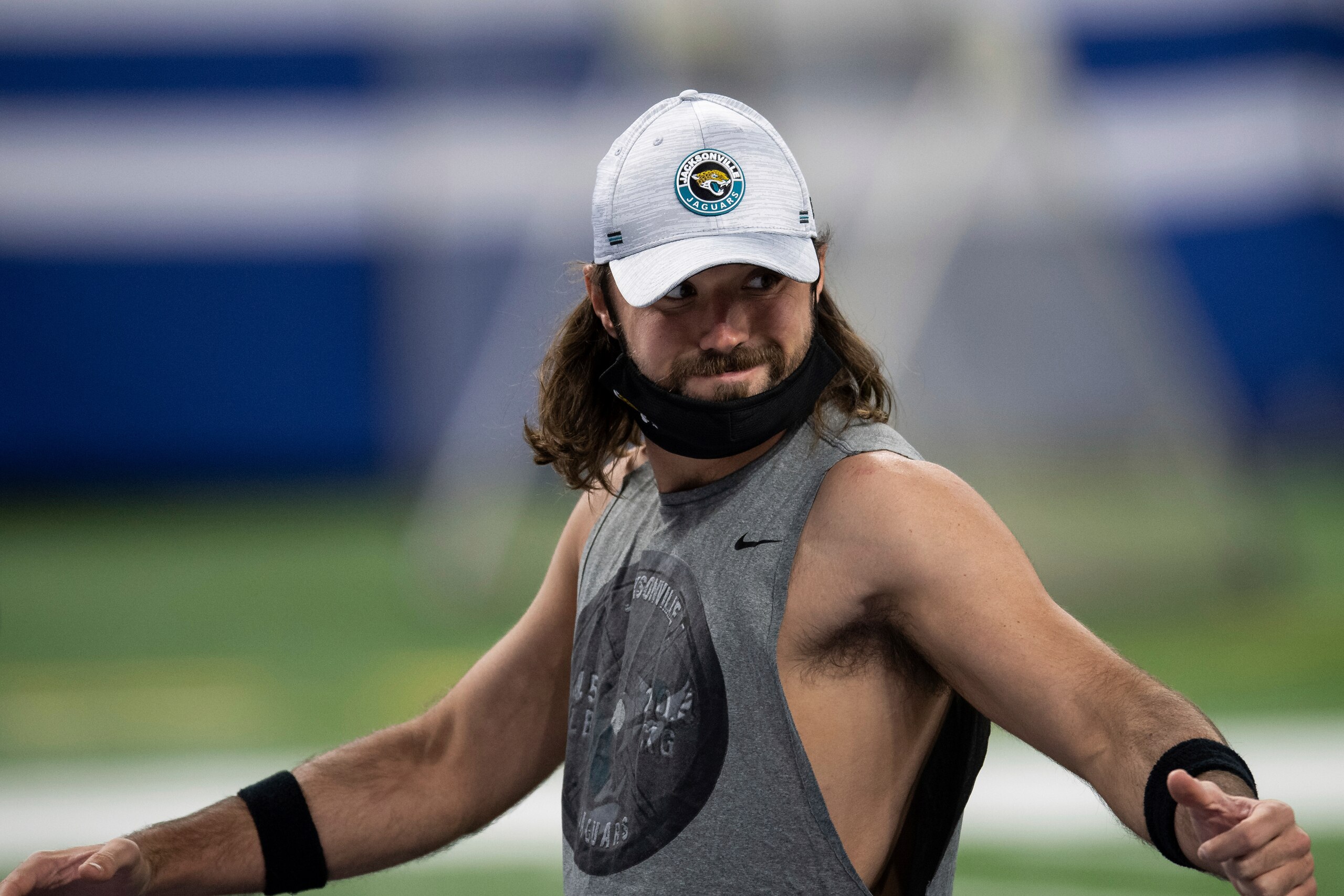 Jacksonville Jaguars quarterback Gardner Minshew II (15) warms up before an NFL football game against the Indianapolis Colts on Sunday, Jan. 3, 2021, in Indianapolis. (AP Photo/Zach Bolinger) Jacksonville Jaguars quarterback Gardner Minshew II (15) warms up before an NFL football game against the Indianapolis Colts on Sunday, Jan. 3, 2021, in Indianapolis. (AP Photo/Zach Bolinger)