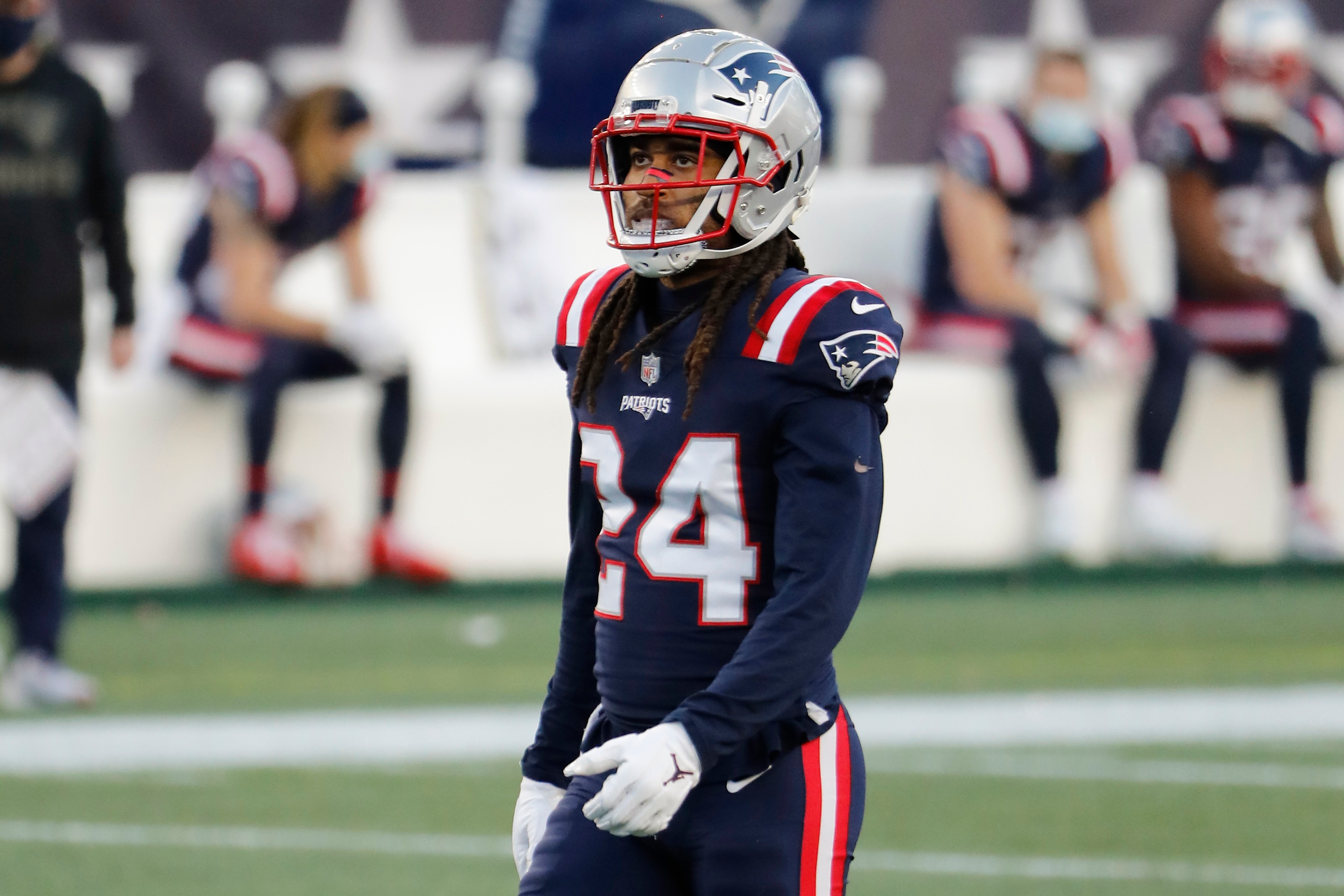 New England Patriots' Stephon Gilmore during an NFL football game against the Arizona Cardinals at Gillette Stadium, Sunday, Nov. 29, 2020 in Foxborough, Mass. (Winslow Townson/AP Images for Panini)