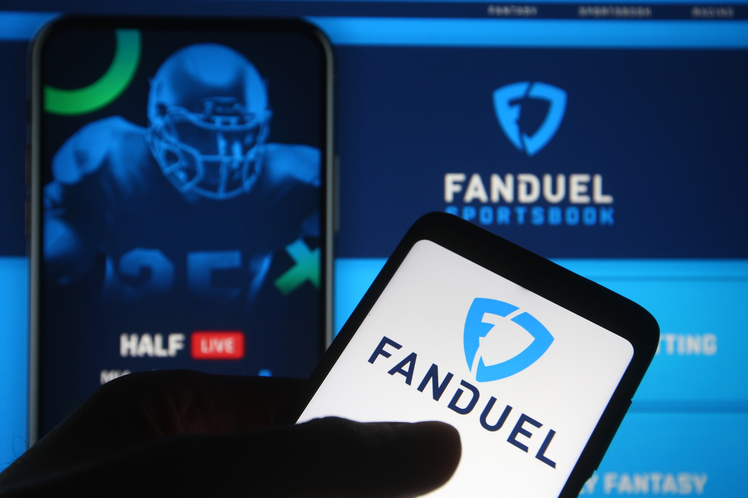 UKRAINE - 2021/04/07: In this photo illustration the FanDuel logo of a sports betting company is seen on a smartphone. (Photo Illustration by Pavlo Gonchar/SOPA Images/LightRocket via Getty Images) UKRAINE - 2021/04/07: In this photo illustration the FanDuel logo of a sports betting company is seen on a smartphone. (Photo Illustration by Pavlo Gonchar/SOPA Images/LightRocket via Getty Images)