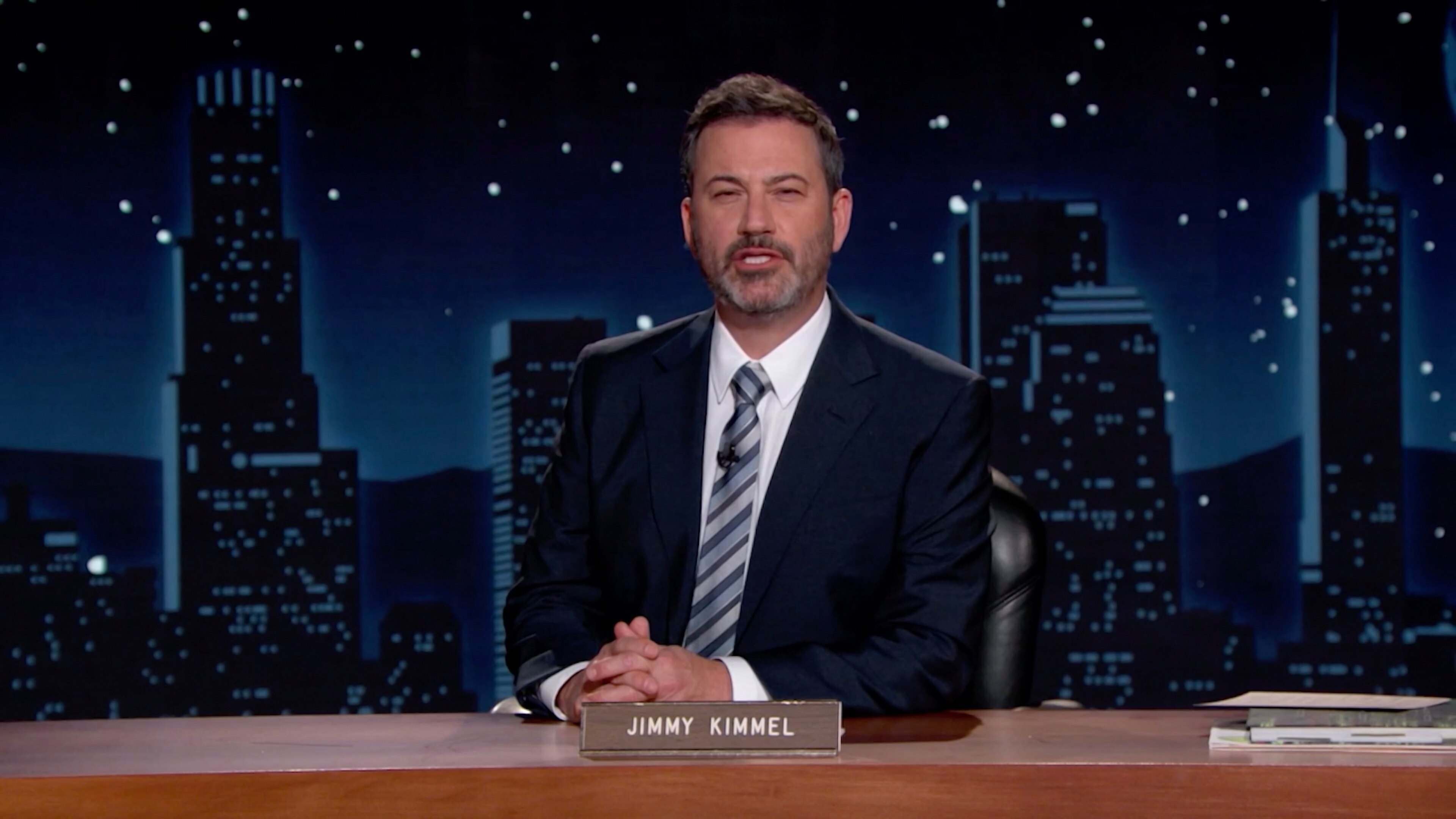 UNSPECIFIED - NOVEMBER 19: In this screengrab, Jimmy Kimmel speaks during the 2020 Media Access Awards Presented By Easterseals on November 19, 2020 in UNSPECIFIED, United States. (Photo by Getty Images/Getty Images for Easterseals) UNSPECIFIED - NOVEMBER 19: In this screengrab, Jimmy Kimmel speaks during the 2020 Media Access Awards Presented By Easterseals on November 19, 2020 in UNSPECIFIED, United States. (Photo by Getty Images/Getty Images for Easterseals)