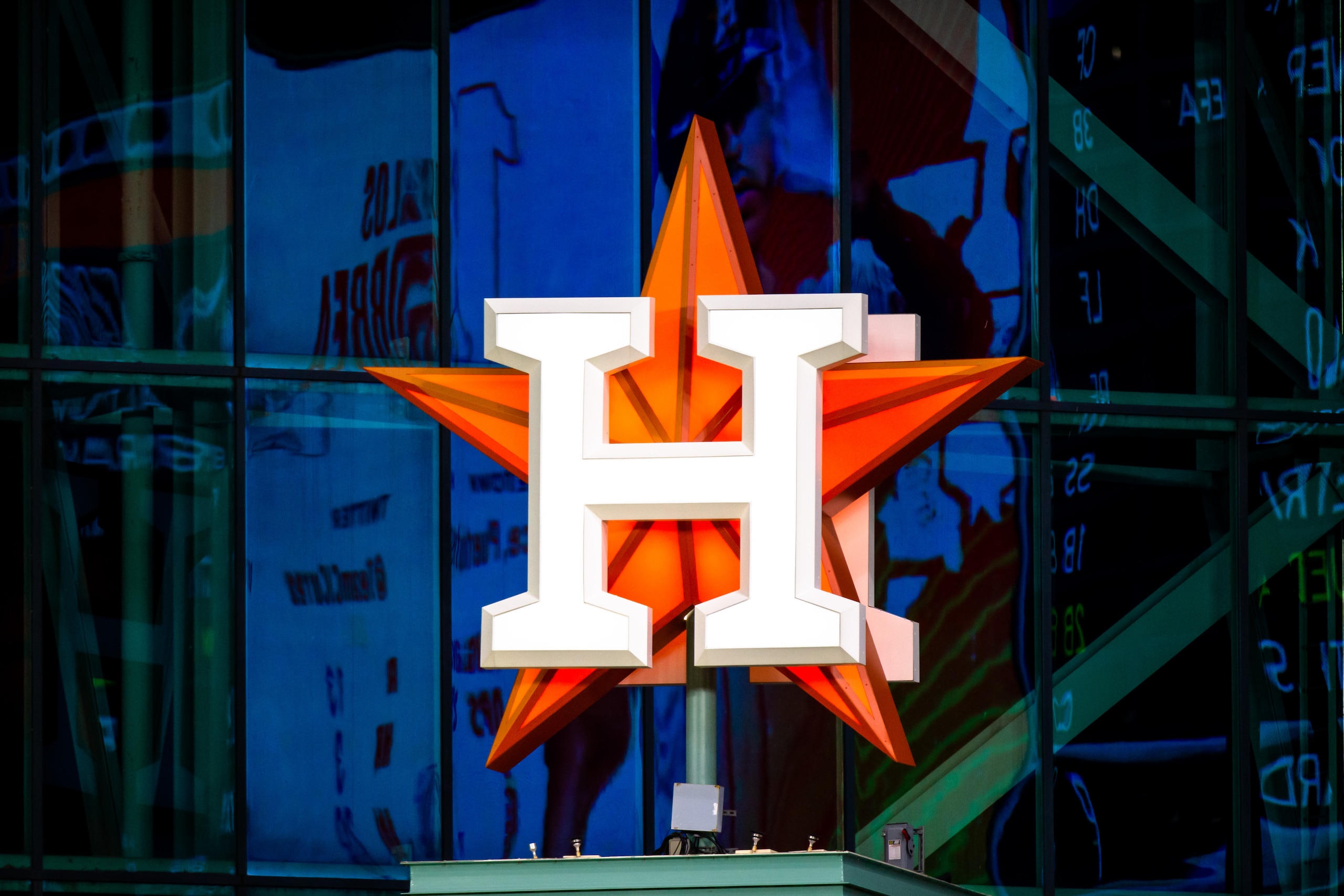 HOUSTON, TX - SEPTEMBER 02: Houston Astros logo in the seventh inning of an MLB baseball game between the Houston Astros and the Texas Rangers on September 02, 2020, at Minute Maid Park in Houston, TX. (Photo by Juan DeLeon/Icon Sportswire via Getty Images)