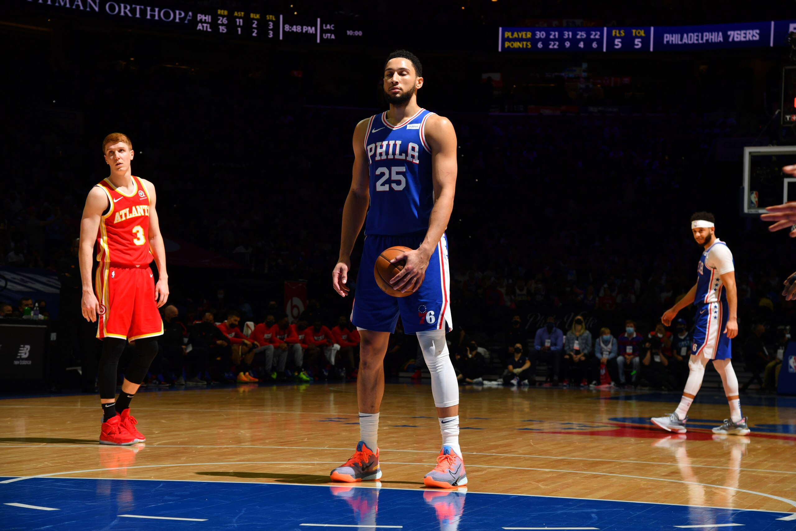 PHILADELPHIA, PA - JUNE 16: Ben Simmons #25 of the Philadelphia 76ers prepares to take a free throw during Round 2, Game 5 of the Eastern Conference Playoffs on June 16, 2021 at Wells Fargo Center in Philadelphia, Pennsylvania. NOTE TO USER: User expressly acknowledges and agrees that, by downloading and/or using this Photograph, user is consenting to the terms and conditions of the Getty Images License Agreement. Mandatory Copyright Notice: Copyright 2021 NBAE (Photo by Jesse D. Garrabrant/NBAE via Getty Images)