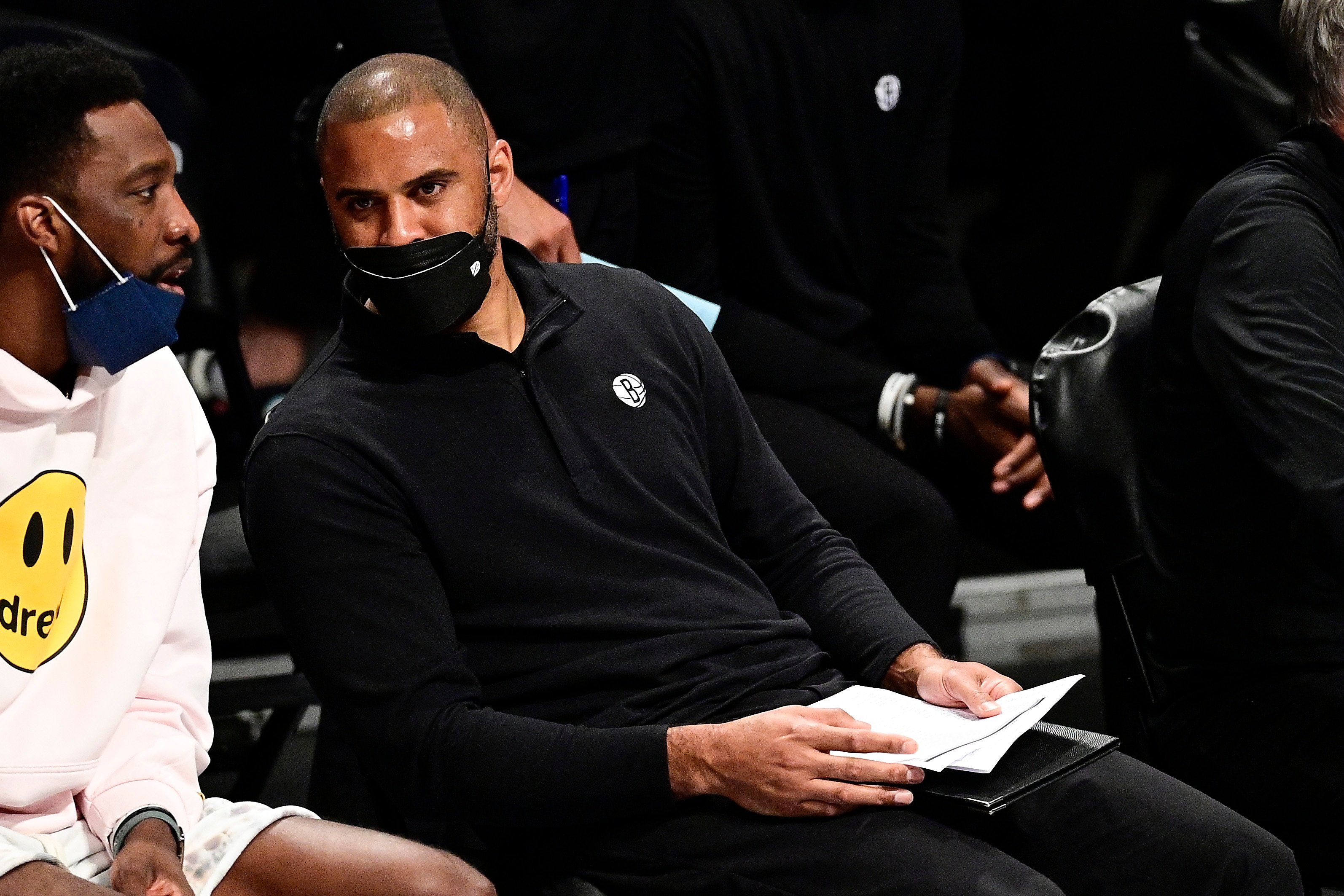 NEW YORK, NEW YORK - JUNE 01:  Assistant Coach Ime Udoka of the Brooklyn Nets looks on against the Boston Celtics in Game Five of the First Round of the 2021 NBA Playoffs at Barclays Center on June 01, 2021 in the Brooklyn borough of New York City. NOTE TO USER: User expressly acknowledges and agrees that, by downloading and or using this photograph, User is consenting to the terms and conditions of the Getty Images License Agreement. (Photo by Steven Ryan/Getty Images)
