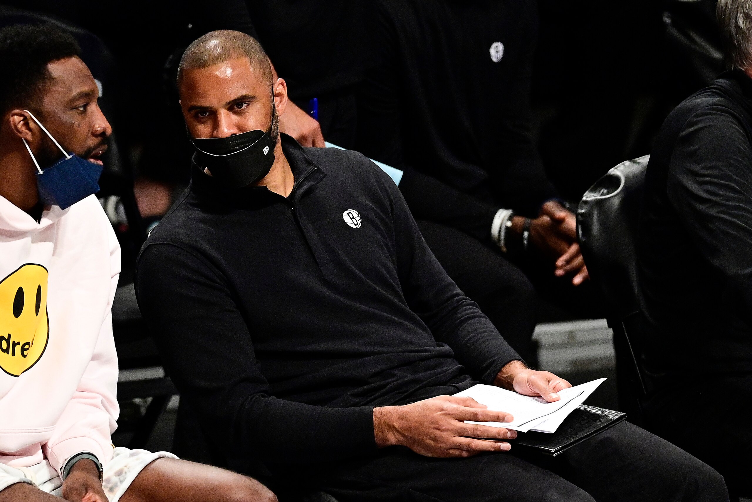 NEW YORK, NEW YORK - JUNE 01:  Assistant Coach Ime Udoka of the Brooklyn Nets looks on against the Boston Celtics in Game Five of the First Round of the 2021 NBA Playoffs at Barclays Center on June 01, 2021 in the Brooklyn borough of New York City. NOTE TO USER: User expressly acknowledges and agrees that, by downloading and or using this photograph, User is consenting to the terms and conditions of the Getty Images License Agreement. (Photo by Steven Ryan/Getty Images)