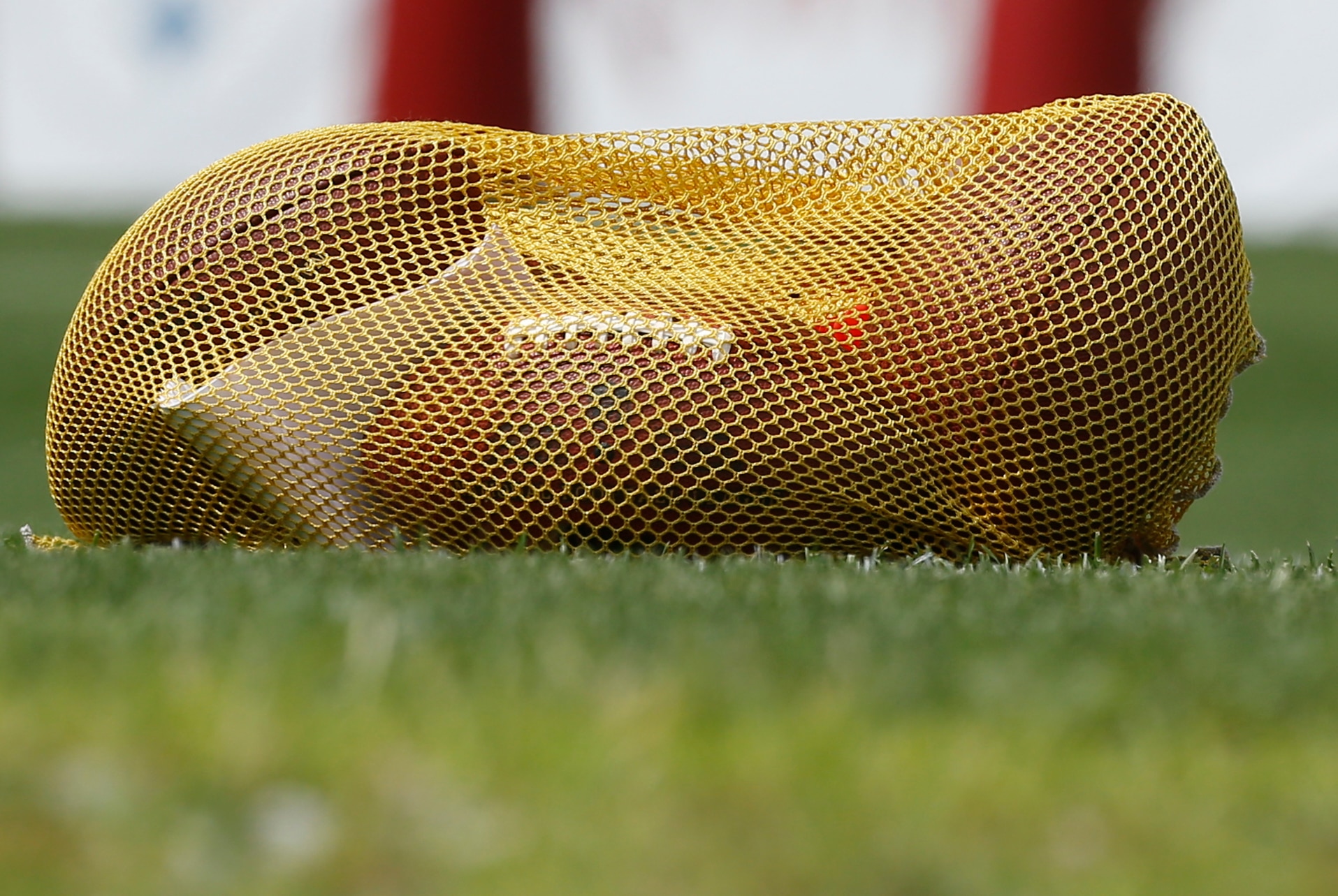 A bag of footballs on the field during Pittsburgh Steelers NFL football training camp in Latrobe, Pa. on Sunday, July 27, 2014 . (AP Photo/Keith Srakocic)