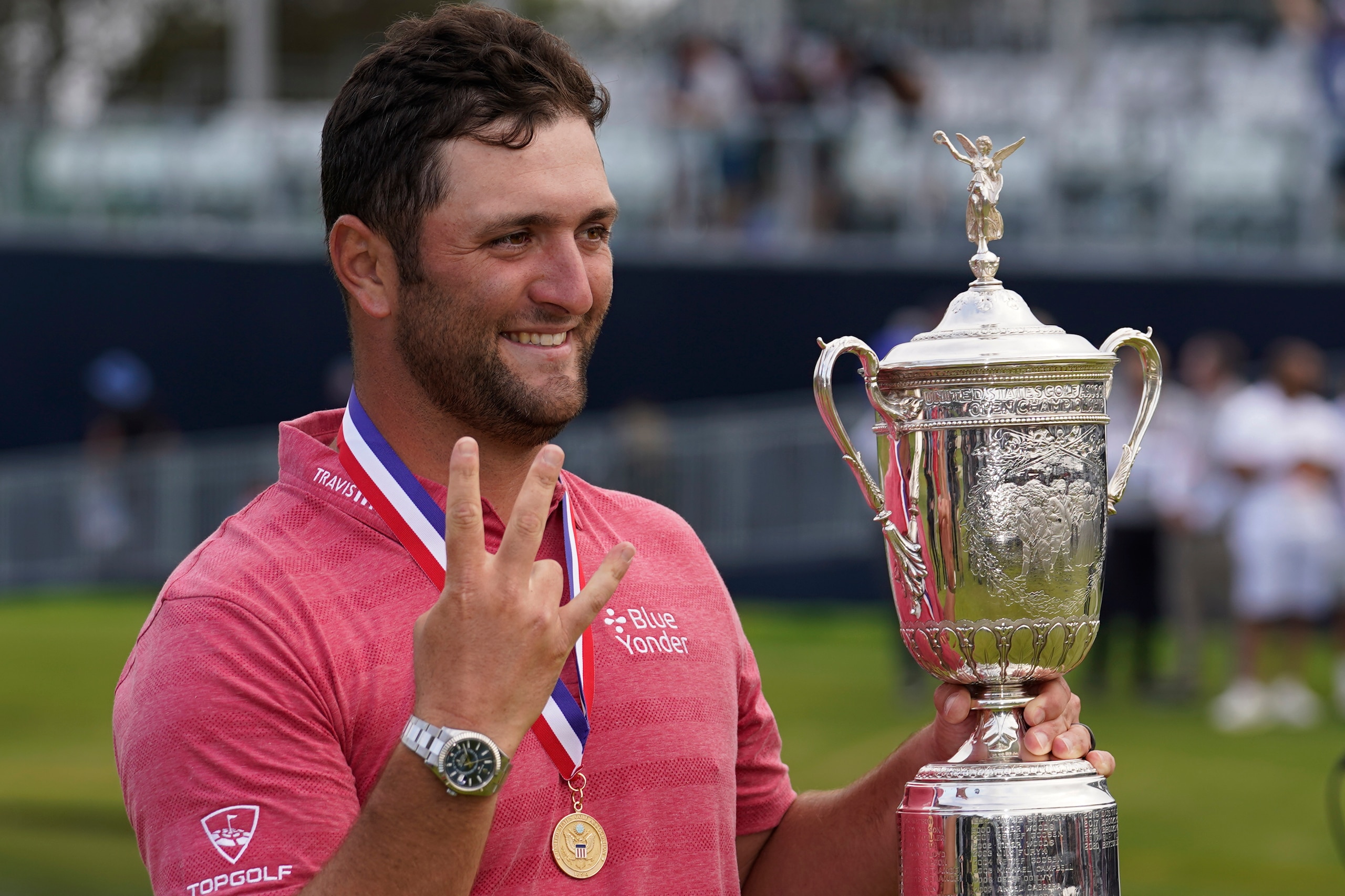 Jon Rahm, of Spain, holds the champions trophy after the final round of the U.S. Open Golf Championship, Sunday, June 20, 2021, at Torrey Pines Golf Course in San Diego. (AP Photo/Marcio Jose Sanchez) Jon Rahm, of Spain, holds the champions trophy after the final round of the U.S. Open Golf Championship, Sunday, June 20, 2021, at Torrey Pines Golf Course in San Diego. (AP Photo/Marcio Jose Sanchez)