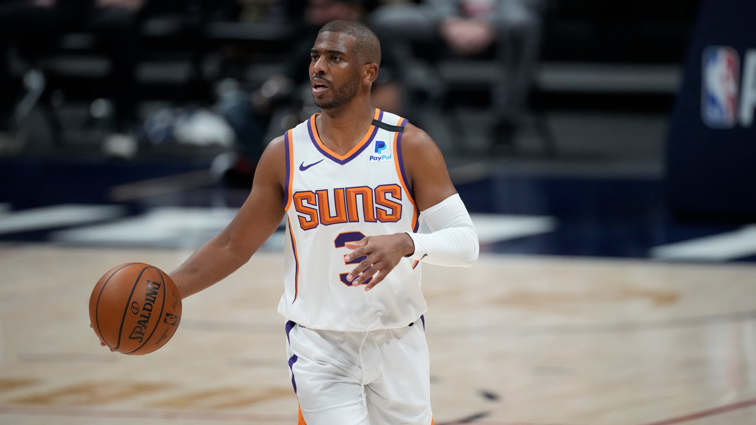 Phoenix Suns guard Chris Paul (3) in the first half of Game 4 of an NBA second-round playoff series Sunday, June 13, 2021, in Denver. (AP Photo/David Zalubowski) Phoenix Suns guard Chris Paul (3) in the first half of Game 4 of an NBA second-round playoff series Sunday, June 13, 2021, in Denver. (AP Photo/David Zalubowski)