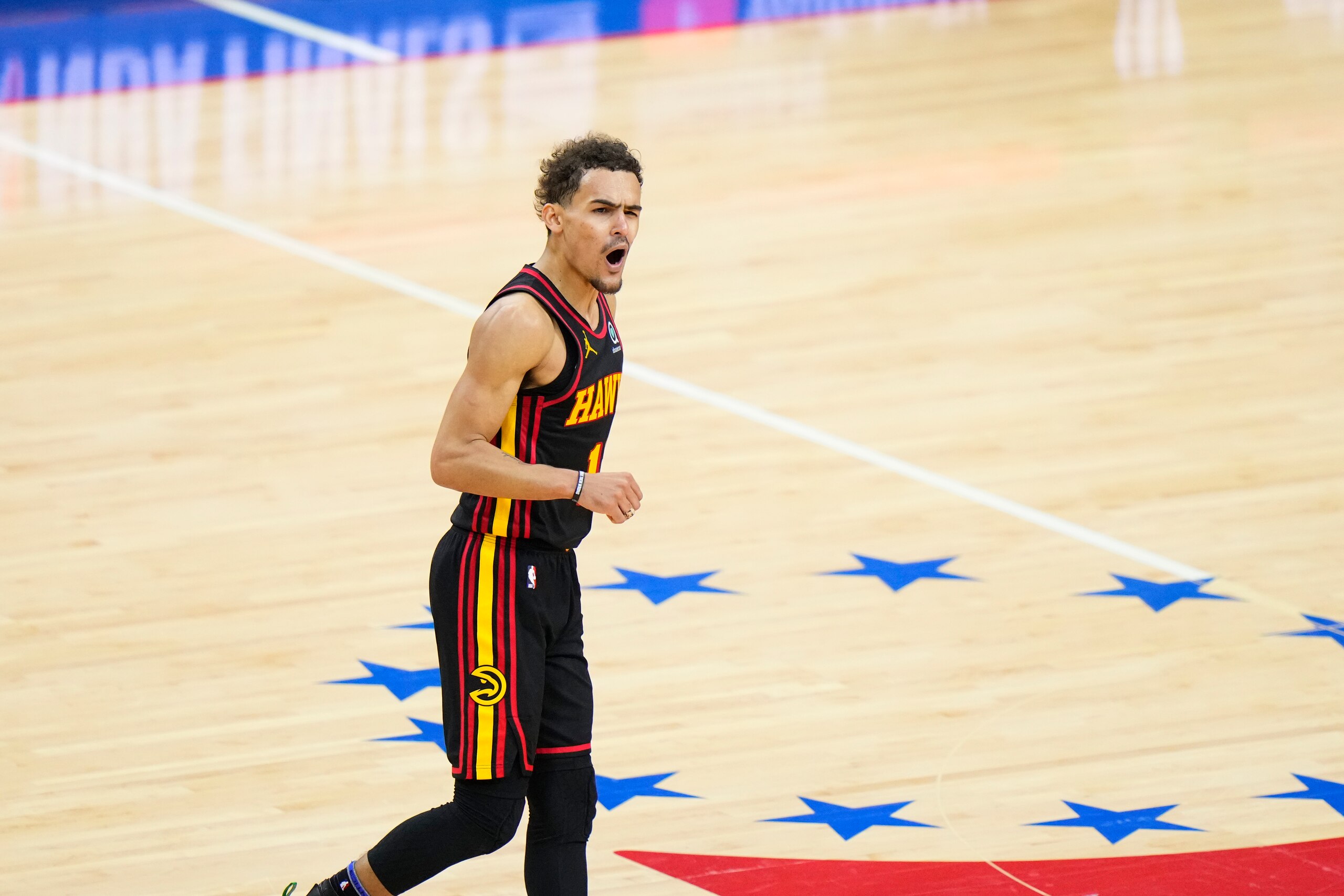 Atlanta Hawks' Trae Young plays during Game 7 in a second-round NBA basketball playoff series against the Philadelphia 76ers, Sunday, June 20, 2021, in Philadelphia. (AP Photo/Matt Slocum) Atlanta Hawks' Trae Young plays during Game 7 in a second-round NBA basketball playoff series against the Philadelphia 76ers, Sunday, June 20, 2021, in Philadelphia. (AP Photo/Matt Slocum)
