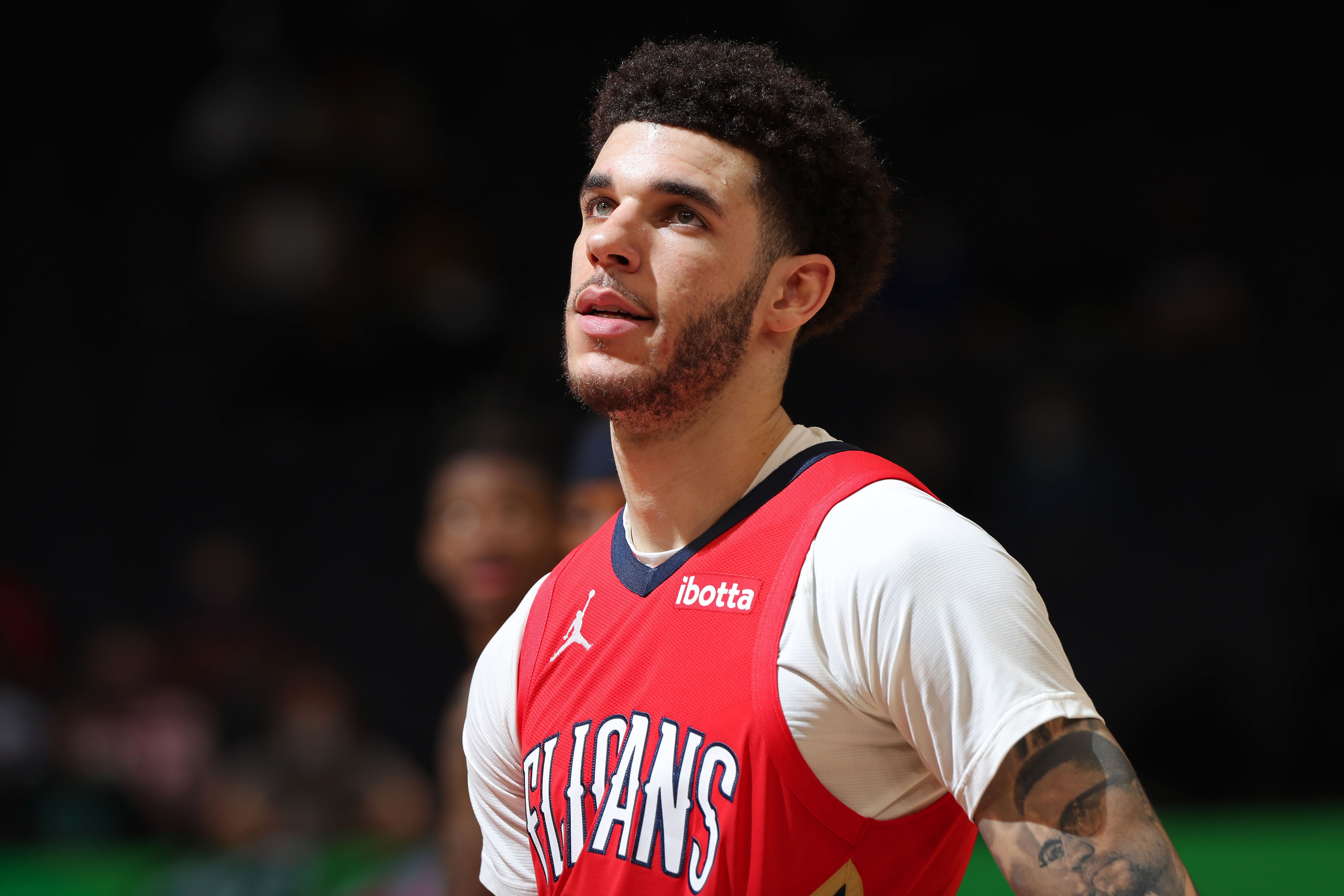 MEMPHIS, TN - MAY 10: Lonzo Ball #2 of the New Orleans Pelicans looks on during the game against the Memphis Grizzlies on May 10, 2021 at FedExForum in Memphis, Tennessee. NOTE TO USER: User expressly acknowledges and agrees that, by downloading and or using this photograph, User is consenting to the terms and conditions of the Getty Images License Agreement. Mandatory Copyright Notice: Copyright 2021 NBAE (Photo by Joe Murphy/NBAE via Getty Images)