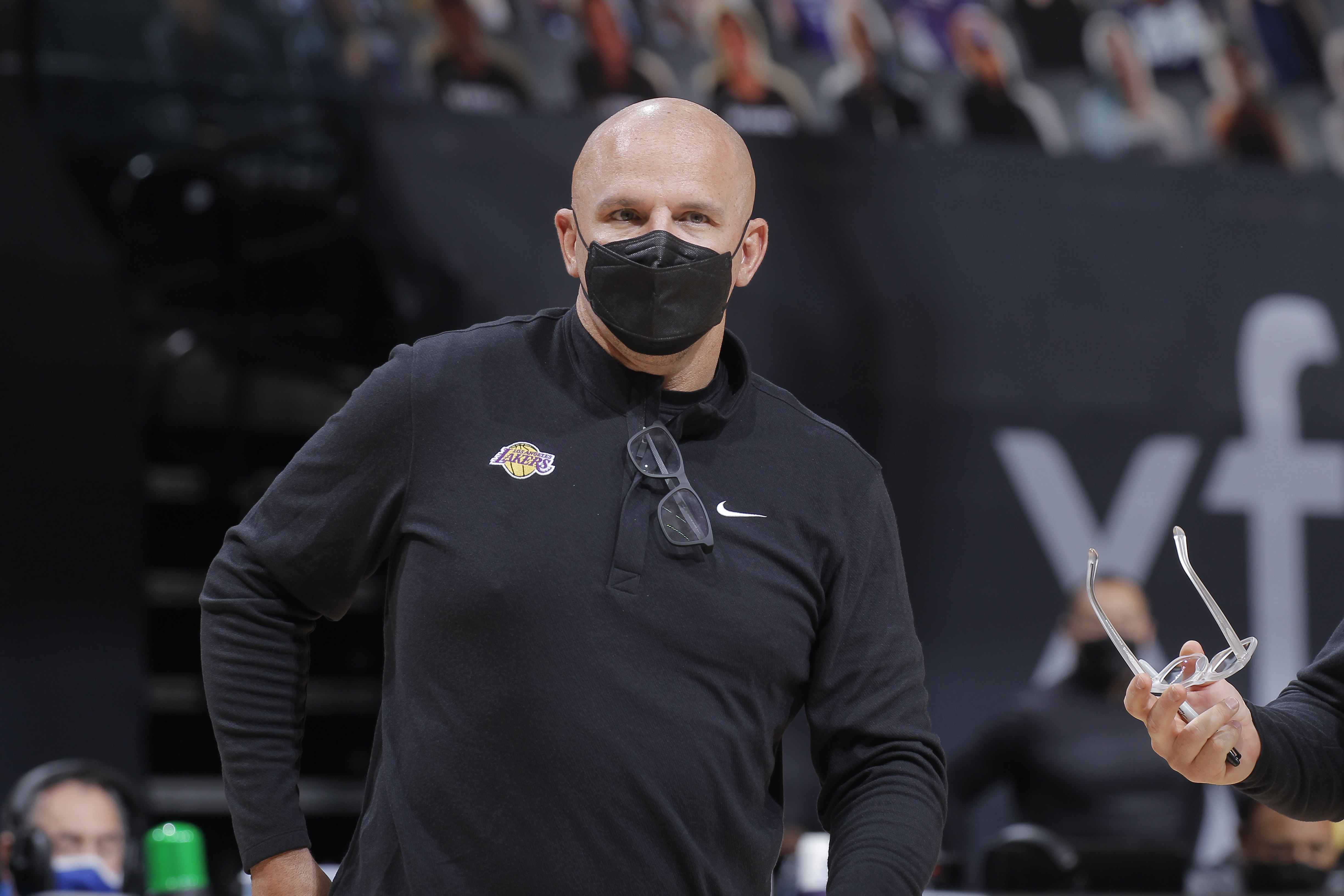 SACRAMENTO, CA - APRIL 2: Assistant coach Jason Kidd of the Los Angeles Lakers coaches against the Sacramento Kings on April 2, 2021 at Golden 1 Center in Sacramento, California. NOTE TO USER: User expressly acknowledges and agrees that, by downloading and or using this photograph, User is consenting to the terms and conditions of the Getty Images Agreement. Mandatory Copyright Notice: Copyright 2021 NBAE (Photo by Rocky Widner/NBAE via Getty Images)