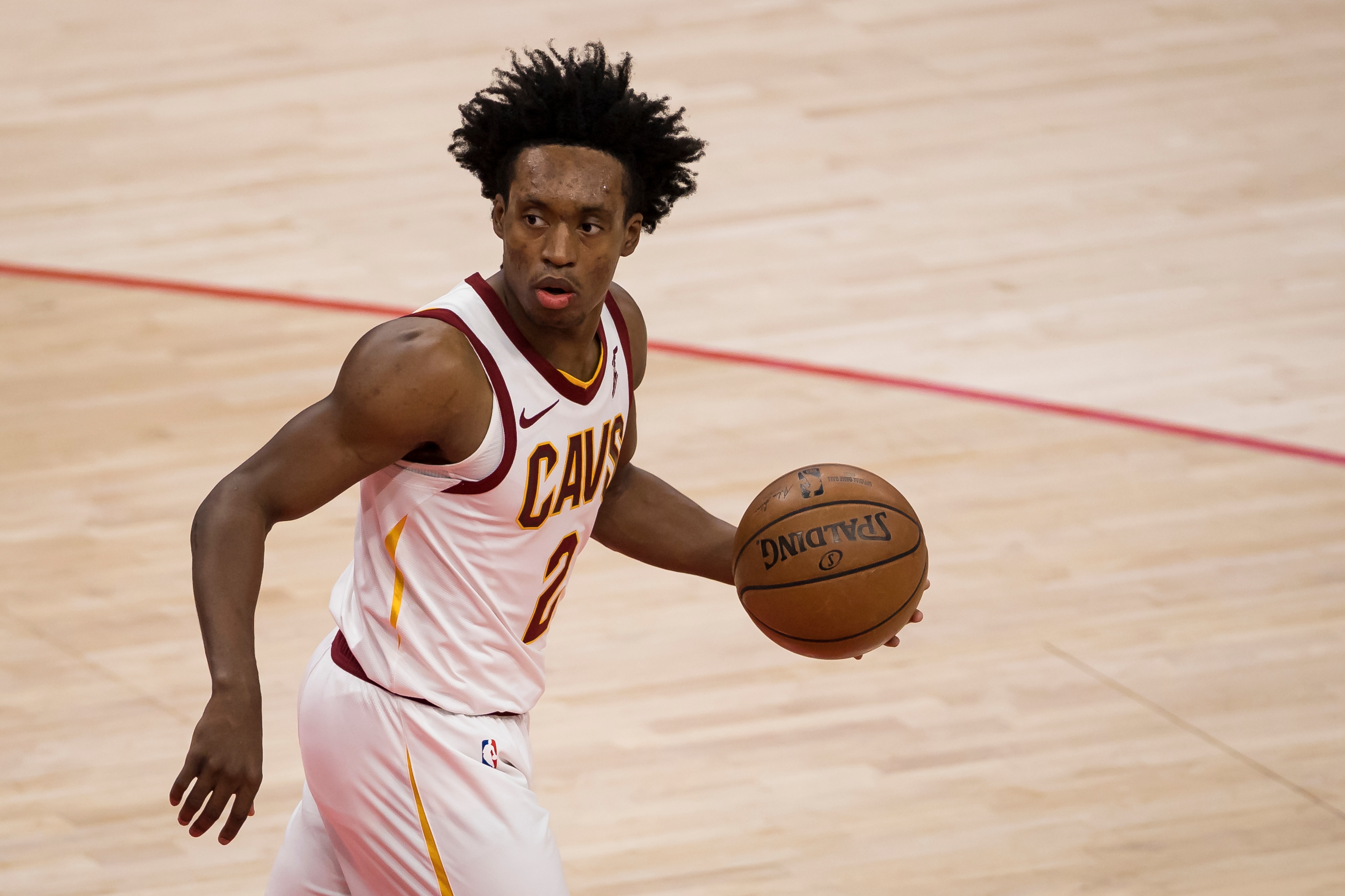 WASHINGTON, DC - MAY 14: Collin Sexton #2 of the Cleveland Cavaliers dribbles the ball during the first half of the game against the Washington Wizards at Capital One Arena on May 14, 2021 in Washington, DC. NOTE TO USER: User expressly acknowledges and agrees that, by downloading and or using this photograph, User is consenting to the terms and conditions of the Getty Images License Agreement. (Photo by Scott Taetsch/Getty Images)