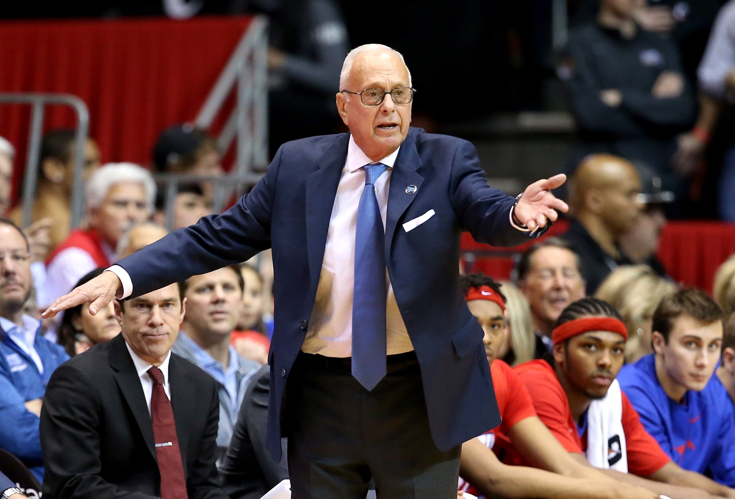 CINCINNATI, OH - MARCH 06: Larry Brown the head coach of the SMU Mustangs gives instructions to his team during the game against the Cincinnati Bearcats at Fifth Third Arena on March 6, 2016 in Cincinnati, Ohio. (Photo by Andy Lyons/Getty Images) CINCINNATI, OH - MARCH 06: Larry Brown the head coach of the SMU Mustangs gives instructions to his team during the game against the Cincinnati Bearcats at Fifth Third Arena on March 6, 2016 in Cincinnati, Ohio. (Photo by Andy Lyons/Getty Images)