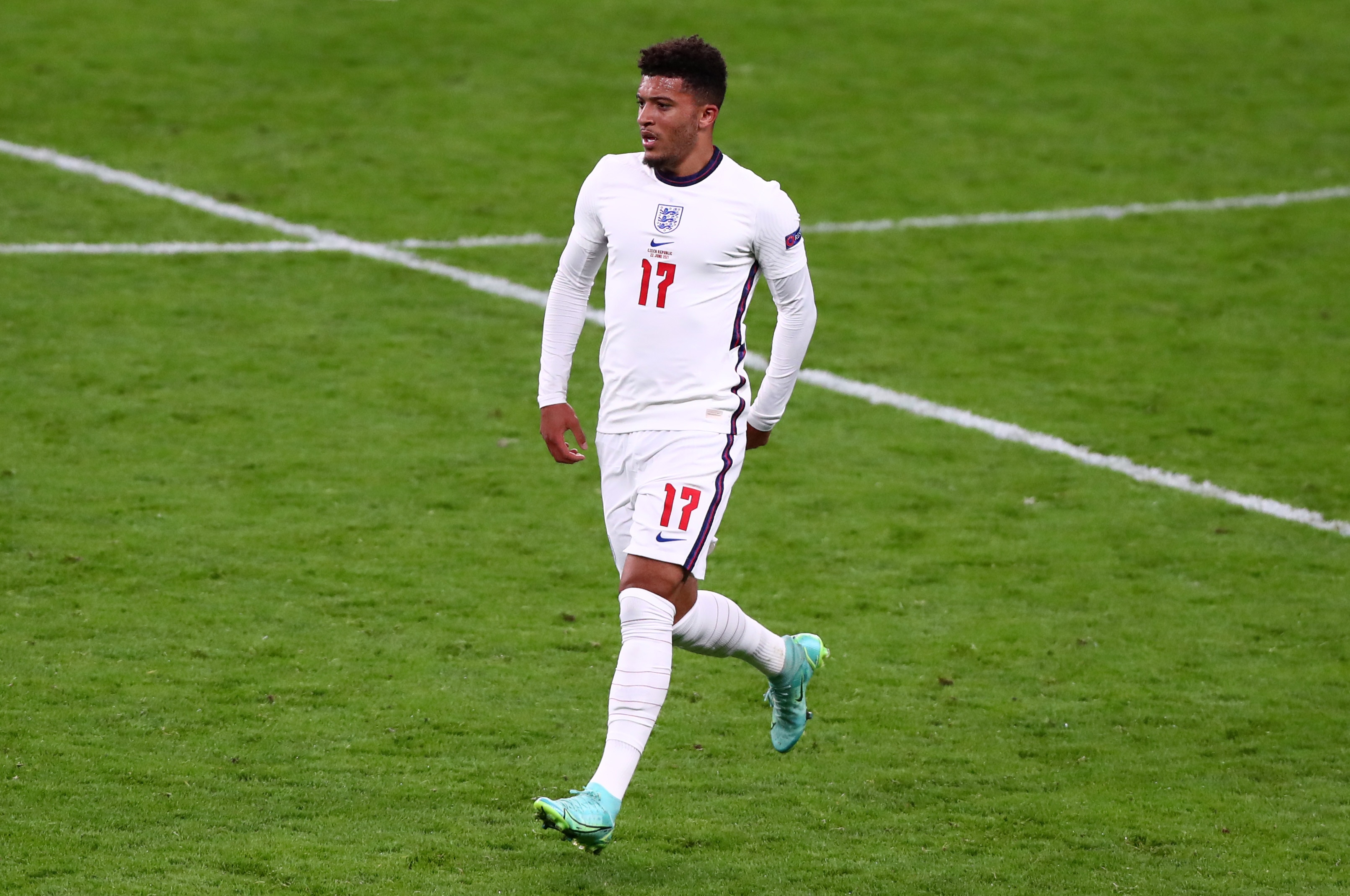 LONDON, ENGLAND - JUNE 22: Jadon Sancho of England during the UEFA Euro 2020 Championship Group D match between Czech Republic and England at Wembley Stadium on June 22, 2021 in London, England. (Photo by Chloe Knott - Danehouse/Getty Images)