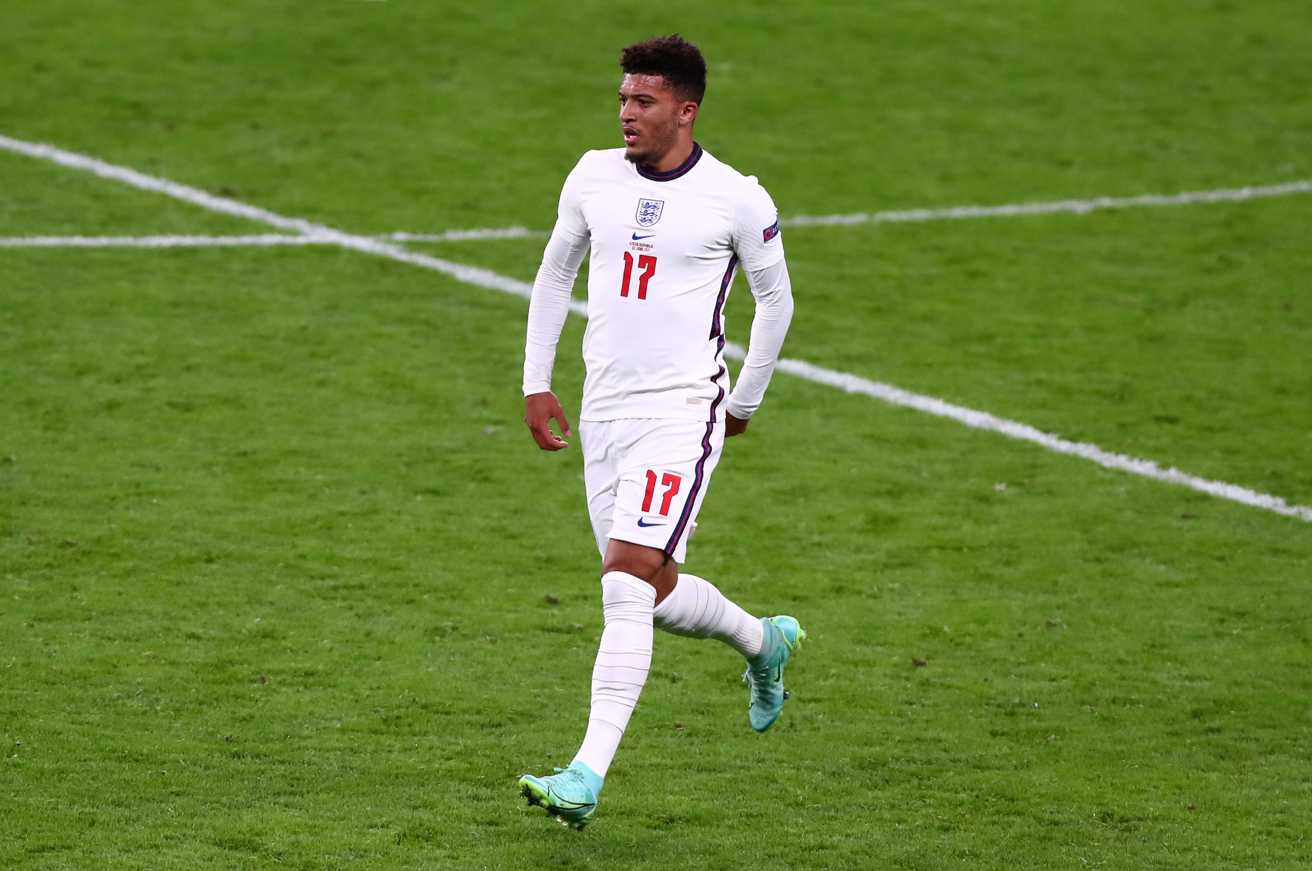 LONDON, ENGLAND - JUNE 22: Jadon Sancho of England during the UEFA Euro 2020 Championship Group D match between Czech Republic and England at Wembley Stadium on June 22, 2021 in London, England. (Photo by Chloe Knott - Danehouse/Getty Images)