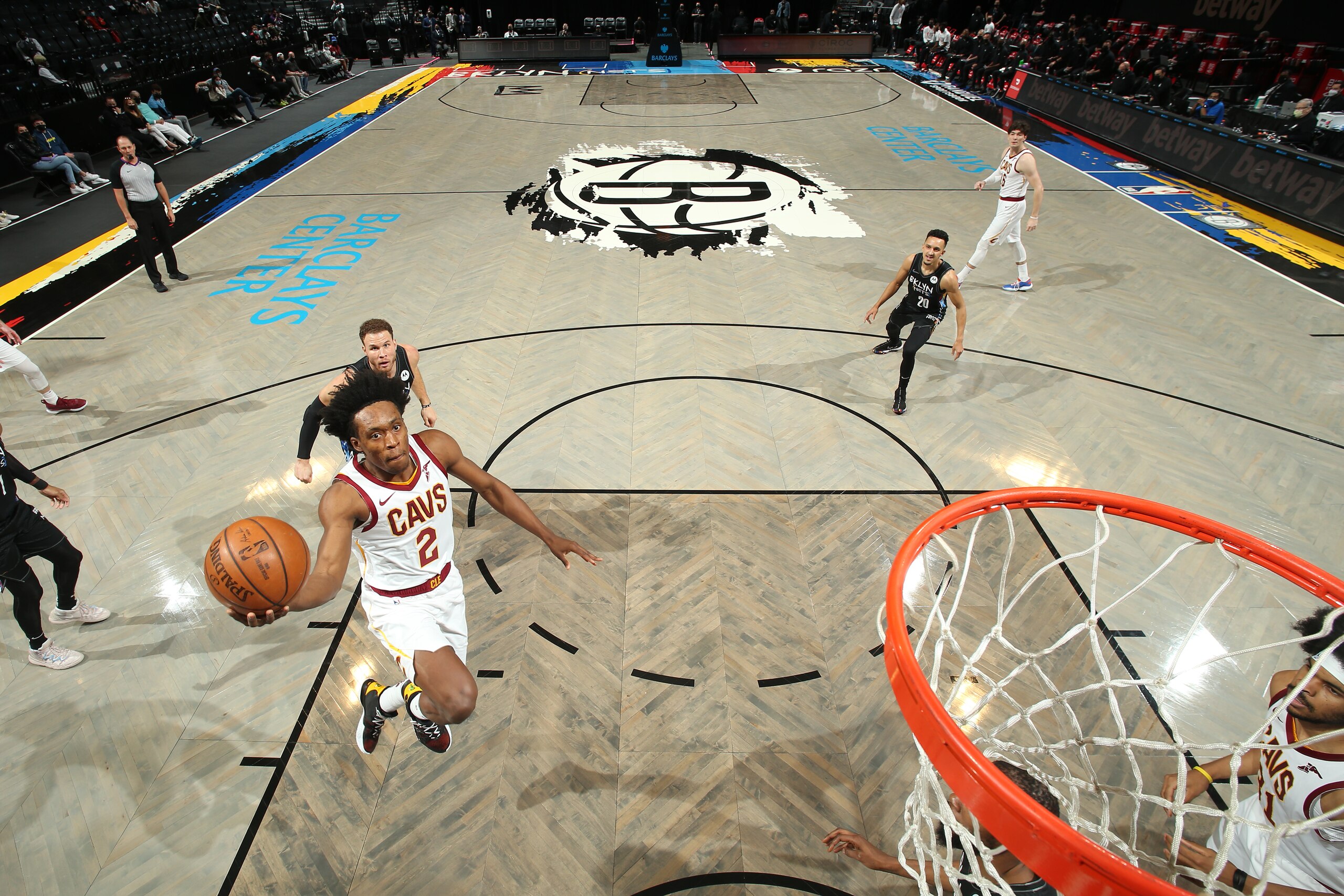 BROOKLYN, NY - MAY 16: Collin Sexton #2 of the Cleveland Cavaliers drives to the basket during the game against the Brooklyn Nets on May 16, 2021 at Barclays Center in Brooklyn, New York. NOTE TO USER: User expressly acknowledges and agrees that, by downloading and or using this Photograph, user is consenting to the terms and conditions of the Getty Images License Agreement. Mandatory Copyright Notice: Copyright 2021 NBAE (Photo by Nathaniel S. Butler/NBAE via Getty Images)