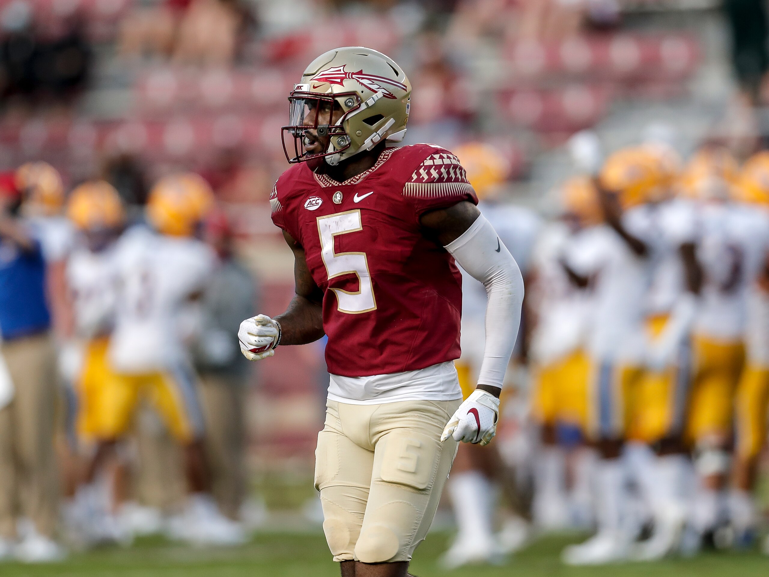 TALLAHASSEE, FL - NOVEMBER 7: Wide Receiver Tamorrion Terry #5 of the Florida State Seminoles during the game against the Pittsburgh Panthers at Doak Campbell Stadium on Bobby Bowden Field on November 7, 2020 in Tallahassee, Florida. The Panthers defeated the Seminoles 41 to 17. (Photo by Don Juan Moore/Getty Images) TALLAHASSEE, FL - NOVEMBER 7: Wide Receiver Tamorrion Terry #5 of the Florida State Seminoles during the game against the Pittsburgh Panthers at Doak Campbell Stadium on Bobby Bowden Field on November 7, 2020 in Tallahassee, Florida. The Panthers defeated the Seminoles 41 to 17. (Photo by Don Juan Moore/Getty Images)