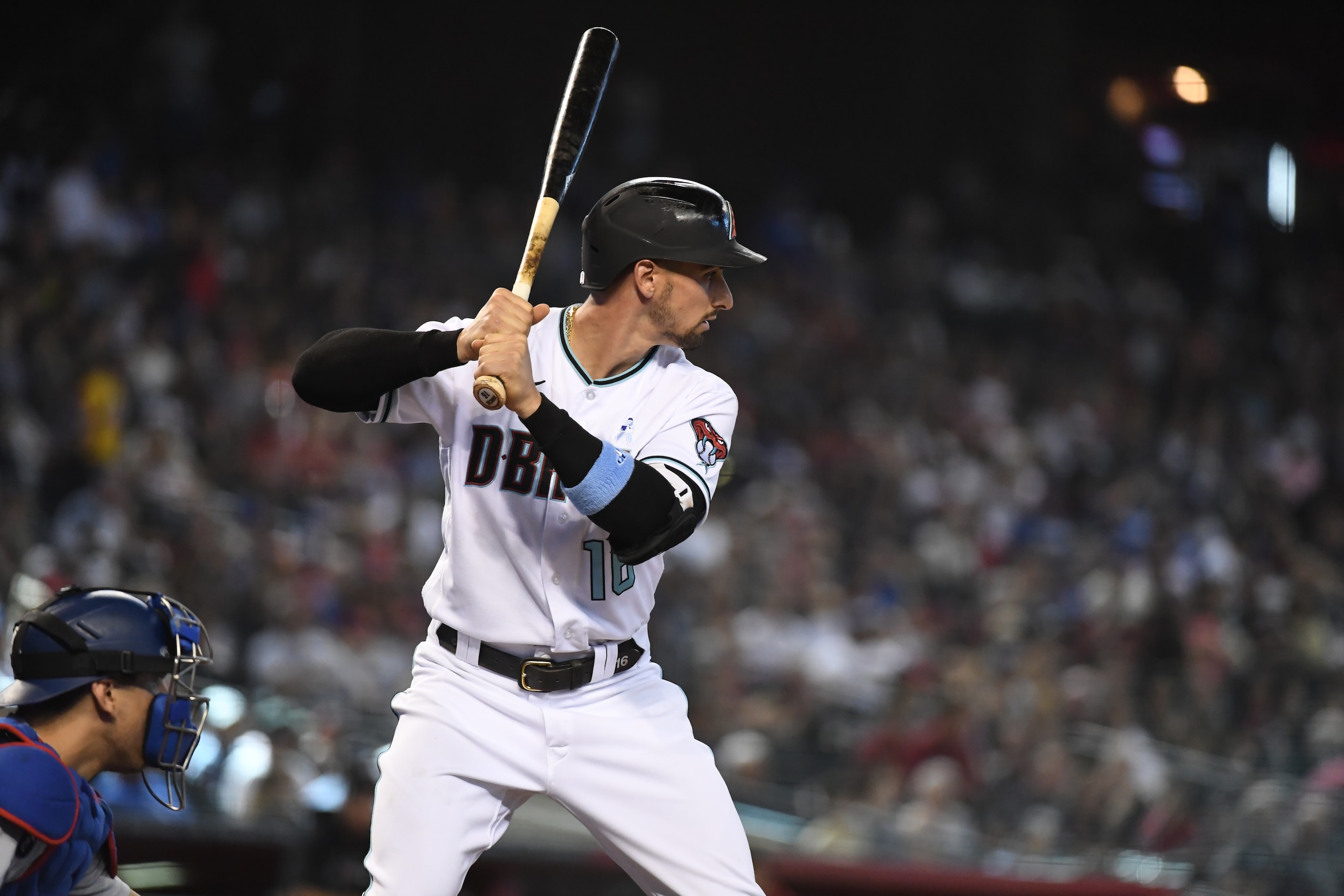 PHOENIX, ARIZONA - JUNE 20: Tim Locastro #16 of the Arizona Diamondbacks gets ready in the batters box against the Los Angeles Dodgers at Chase Field on June 20, 2021 in Phoenix, Arizona. (Photo by Norm Hall/Getty Images) PHOENIX, ARIZONA - JUNE 20: Tim Locastro #16 of the Arizona Diamondbacks gets ready in the batters box against the Los Angeles Dodgers at Chase Field on June 20, 2021 in Phoenix, Arizona. (Photo by Norm Hall/Getty Images)