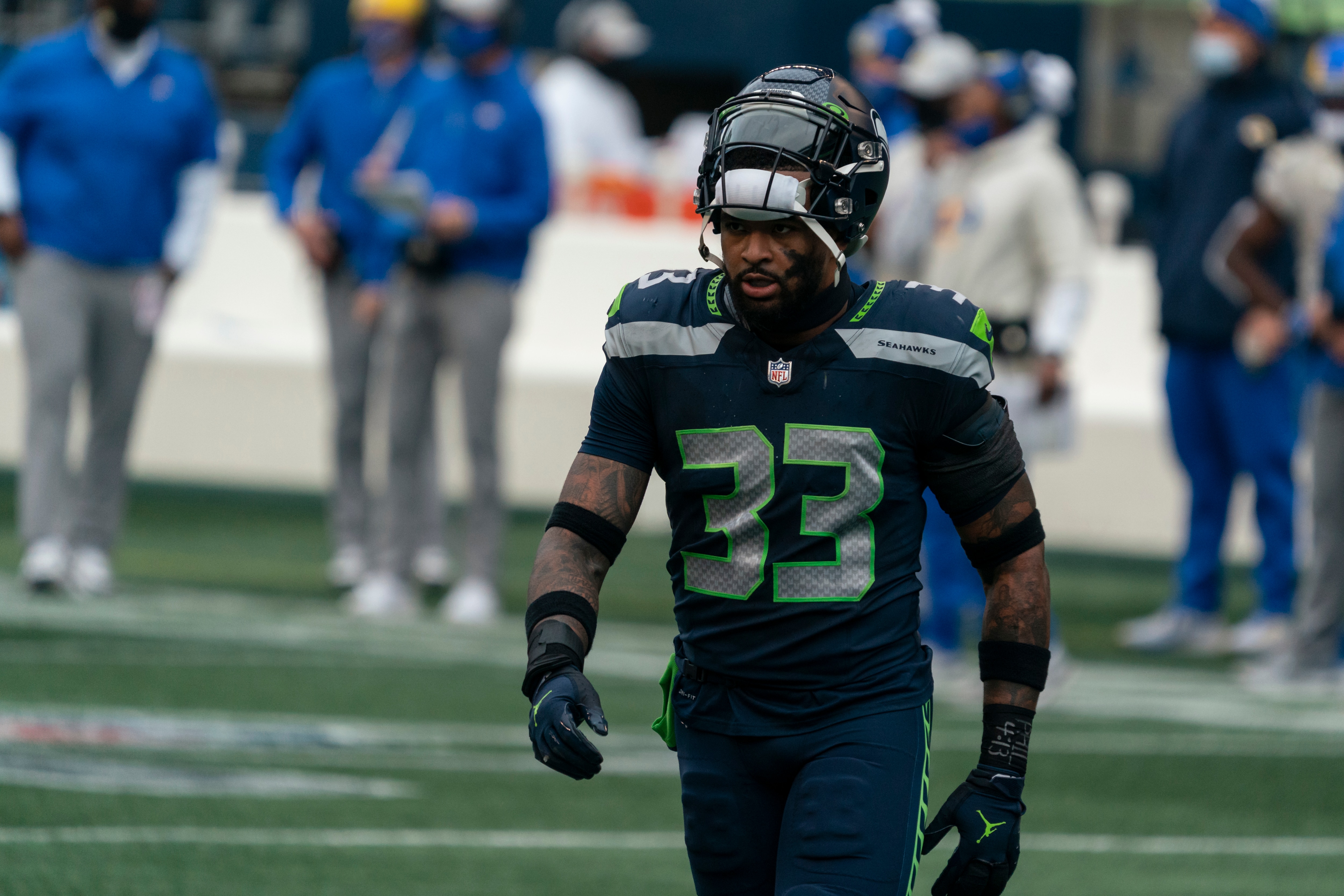 Seattle Seahawks defensive back Jamal Adams is pictured during the first half of an NFL wild-card playoff football game against the Los Angeles Rams, Saturday, Jan. 9, 2021, in Seattle. The Rams won 30-20. (AP Photo/Stephen Brashear)