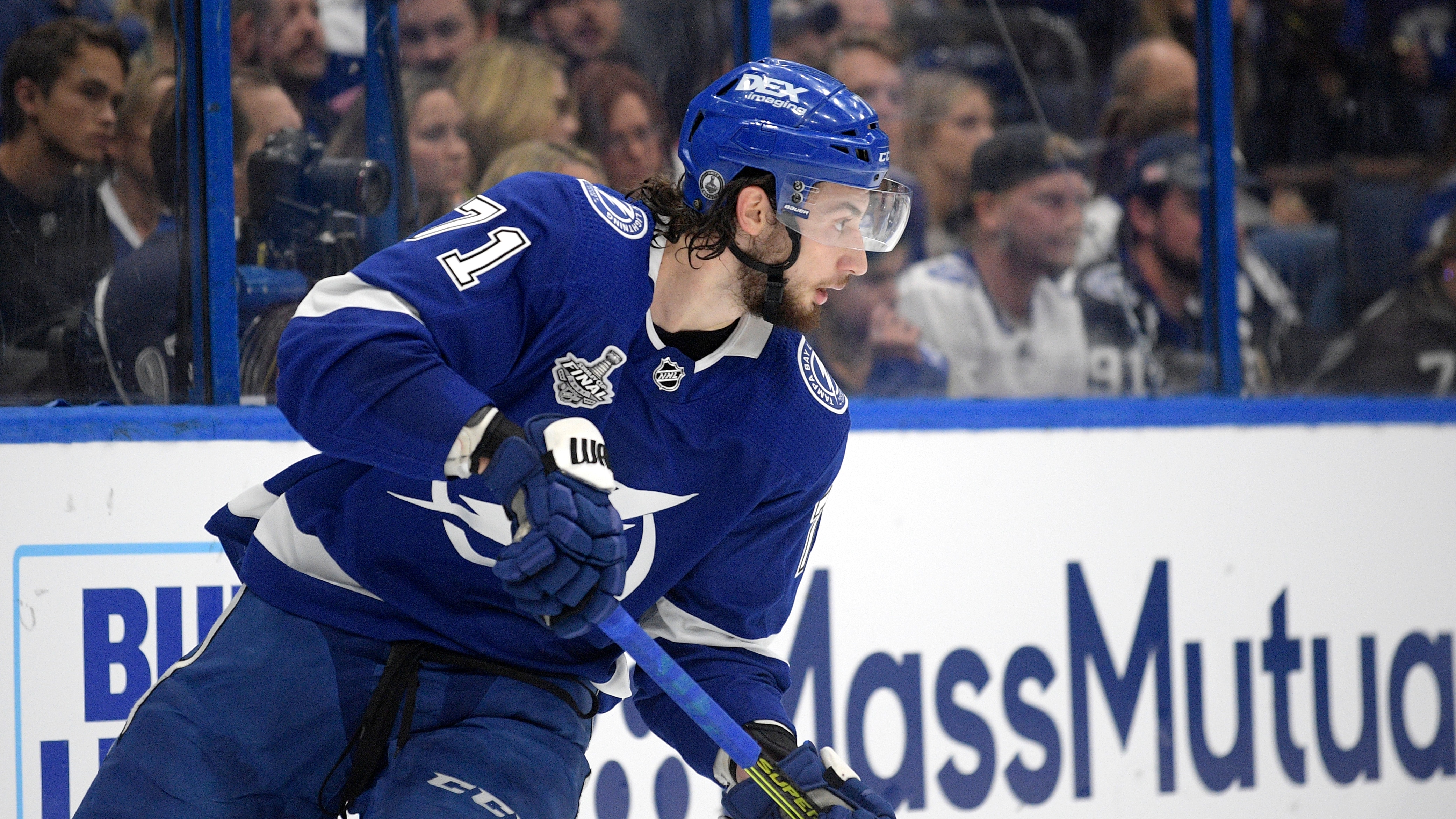 Tampa Bay Lightning center Anthony Cirelli (71) controls a puck during the first period of Game 2 of the NHL hockey Stanley Cup finals series against the Montreal Canadiens, Wednesday, June 30, 2021, in Tampa, Fla. (AP Photo/Phelan M. Ebenhack)