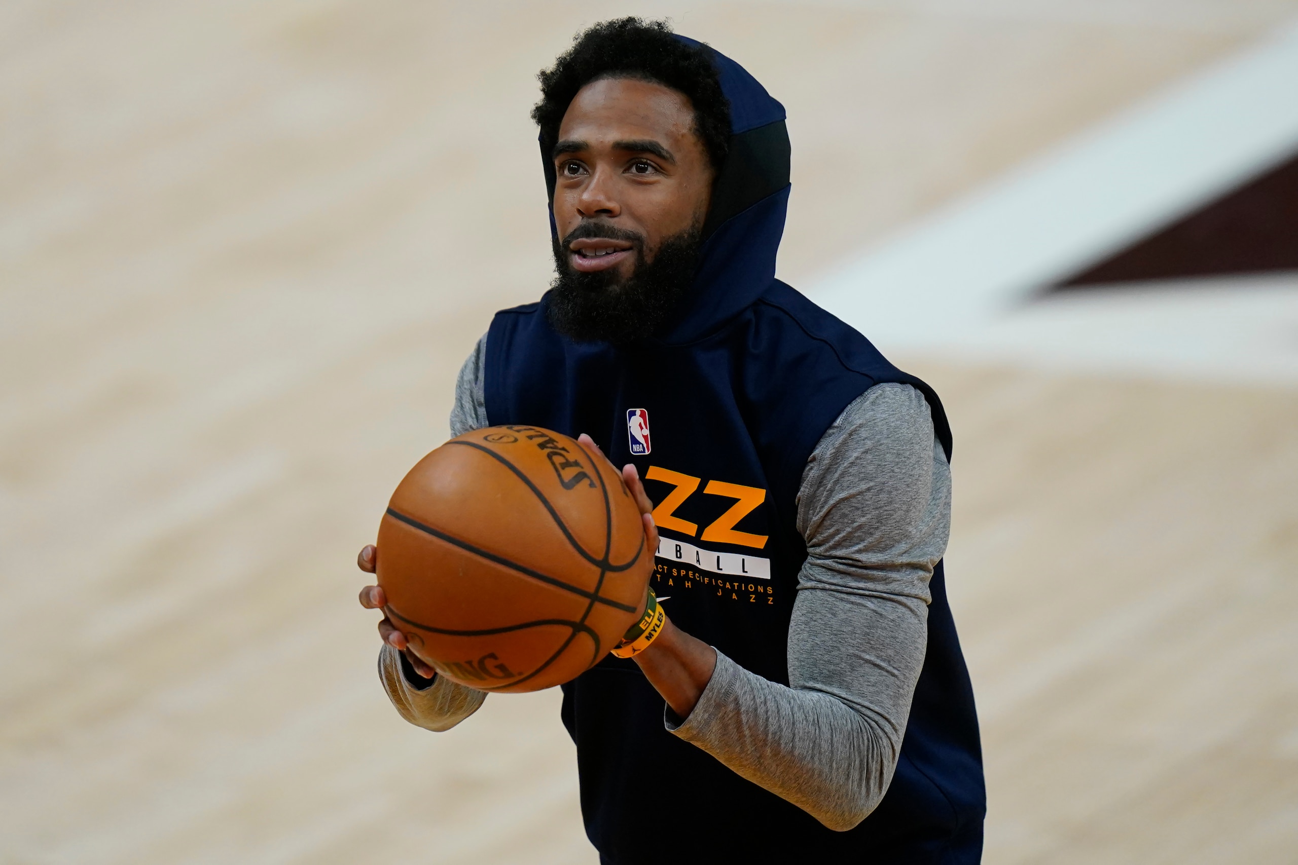 Utah Jazz guard Mike Conley warms up before Game 5 of a second-round NBA basketball playoff series against the Los Angeles Clippers Wednesday, June 16, 2021, in Salt Lake City. (AP Photo/Rick Bowmer) Utah Jazz guard Mike Conley warms up before Game 5 of a second-round NBA basketball playoff series against the Los Angeles Clippers Wednesday, June 16, 2021, in Salt Lake City. (AP Photo/Rick Bowmer)