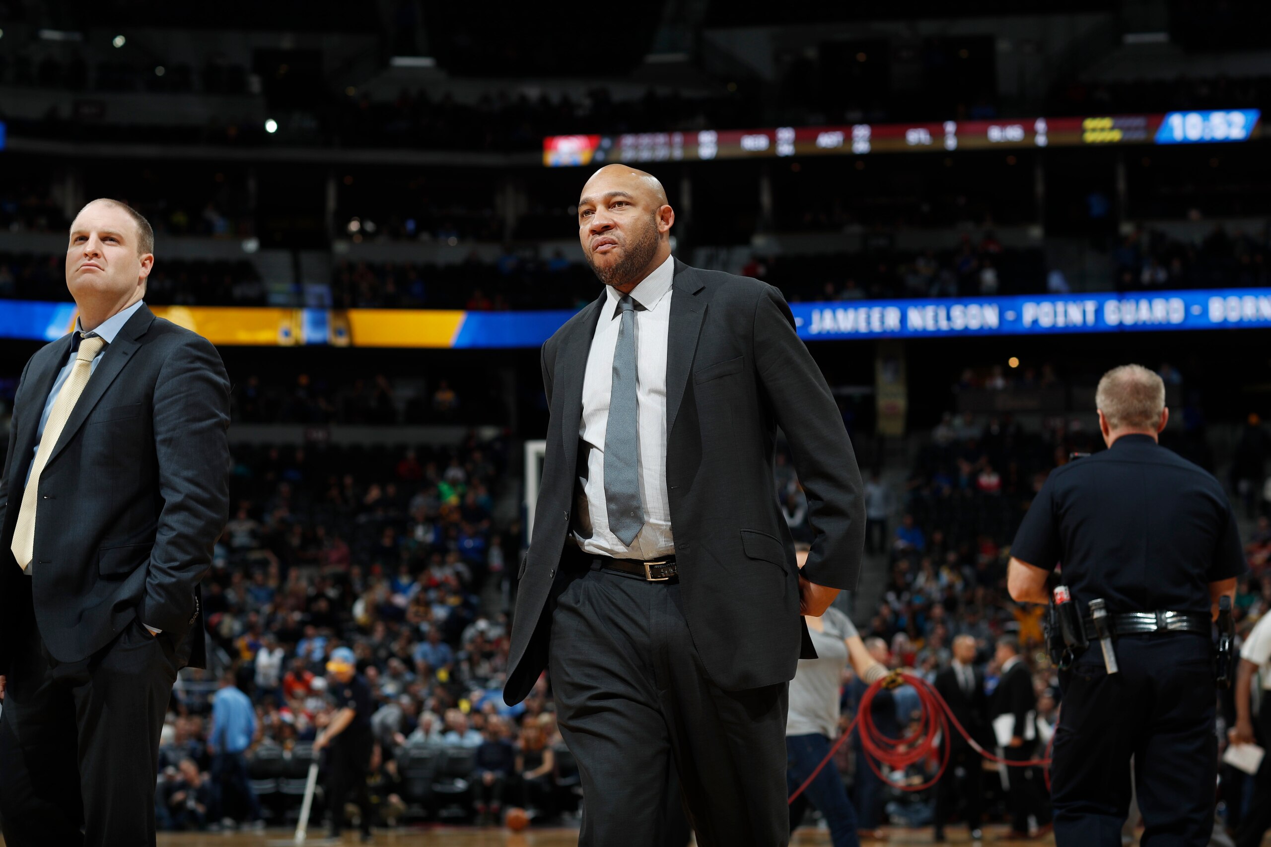 =o assistant coach Darvin Ham in the second half of an NBA basketball game Friday, Dec. 23, 2016, in Denver. The Hawks won 109-108. (AP Photo/David Zalubowski)