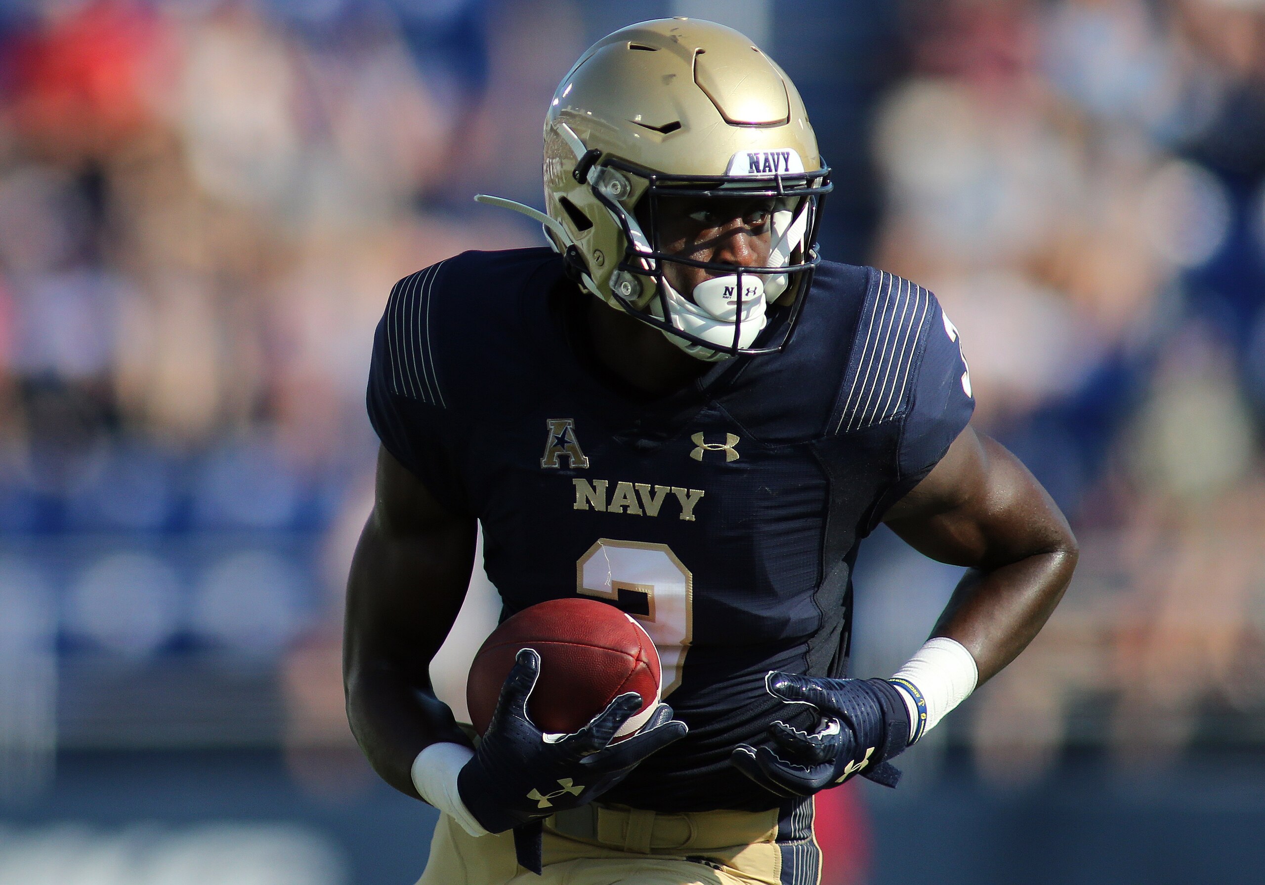 ANNAPOLIS, MD - AUGUST 31: Navy Midshipmen cornerback Cameron Kinley (3) in action during an NCAA Football match between the Navy Midshipmen and Holy Cross Crusaders on August 31, 2019, at Navy-Marine Corps Memorial Stadium in Annapolis, MD. (Photo by Daniel Kucin Jr./Icon Sportswire via Getty Images)
