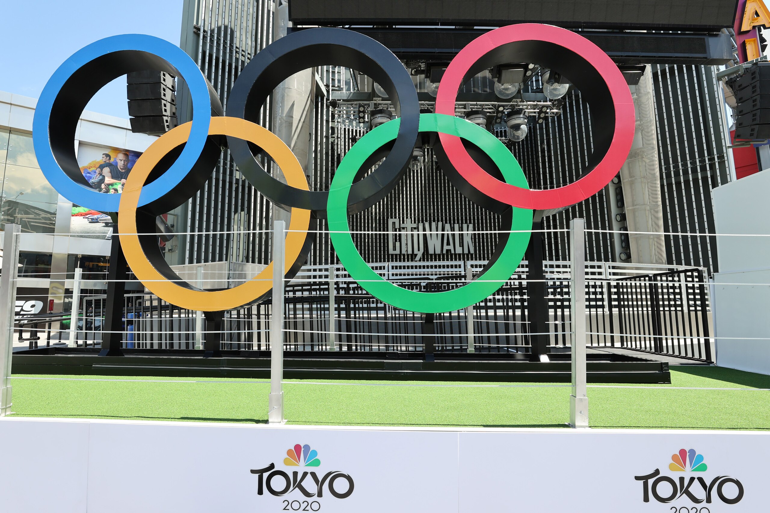 UNIVERSAL CITY, CALIFORNIA - JULY 03: NBC Olympics launches "Rings Across America" Tour life-size set of iconic Olympic Rings at Universal Studios Hollywood on July 03, 2021 in Universal City, California. (Photo by Amy Sussman/Getty Images) UNIVERSAL CITY, CALIFORNIA - JULY 03: NBC Olympics launches "Rings Across America" Tour life-size set of iconic Olympic Rings at Universal Studios Hollywood on July 03, 2021 in Universal City, California. (Photo by Amy Sussman/Getty Images)