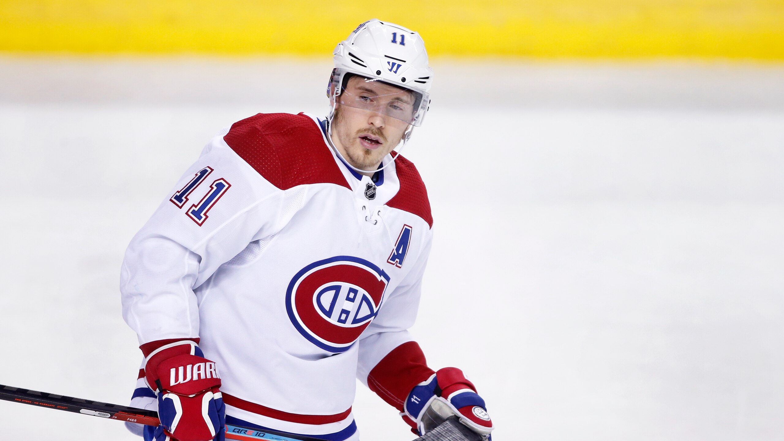 Montreal Canadiens player Brendan Gallagher during an NHL hockey game, Thursday, March 11, 2021, in Calgary, Canada. (AP Photo/Larry MacDougal)