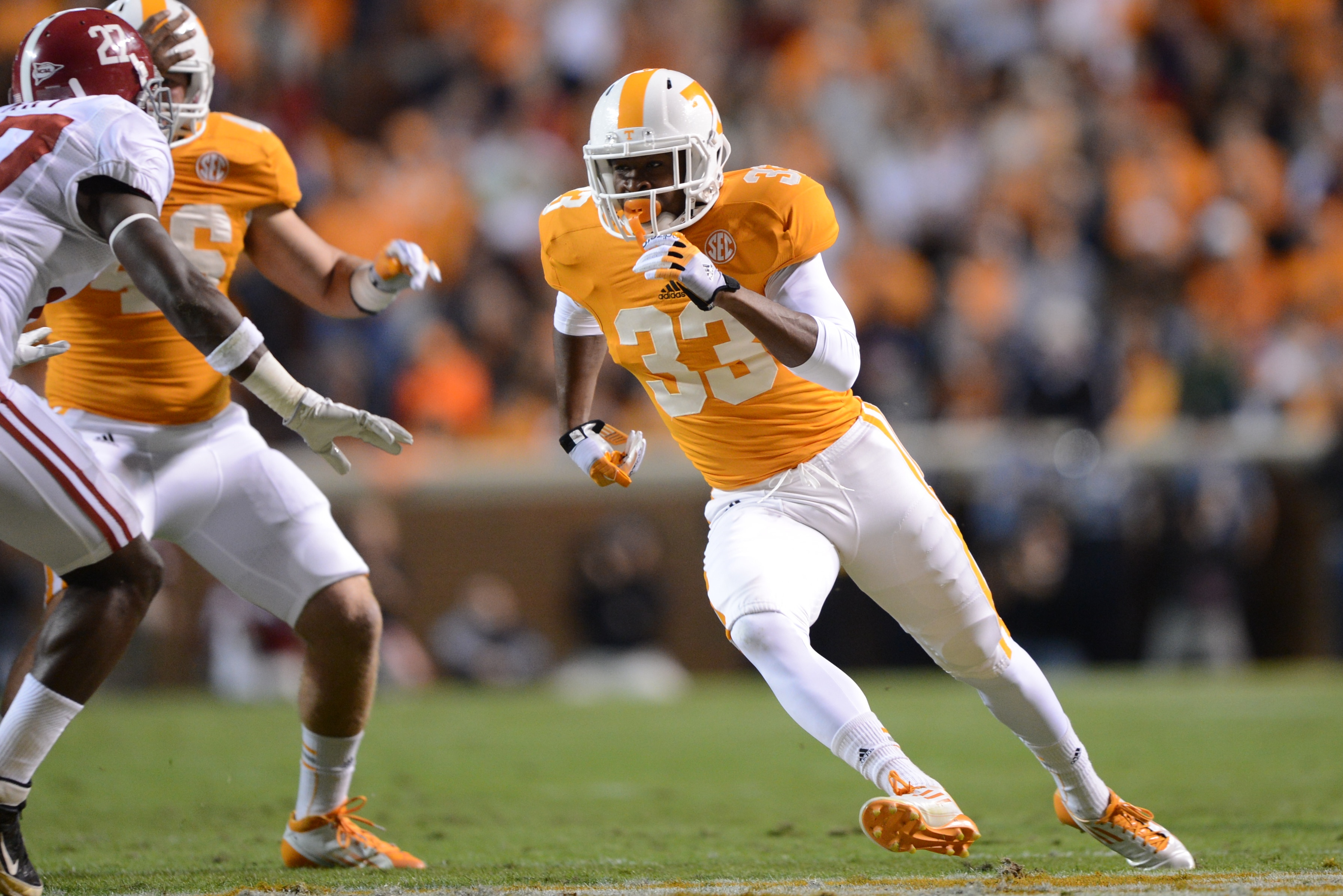 KNOXVILLE, TN - OCTOBER 20, 2012:  Defensive back LaDarrell McNeil #33 of the Tennessee Volunteers during the conference matchup between the Alabama Crimson Tide and the Tennessee Volunteers at Neyland Stadium on October 20, 2012. (Photo by Wade Rackley/Tennessee Athletics/Collegiate Images via Getty Images) 