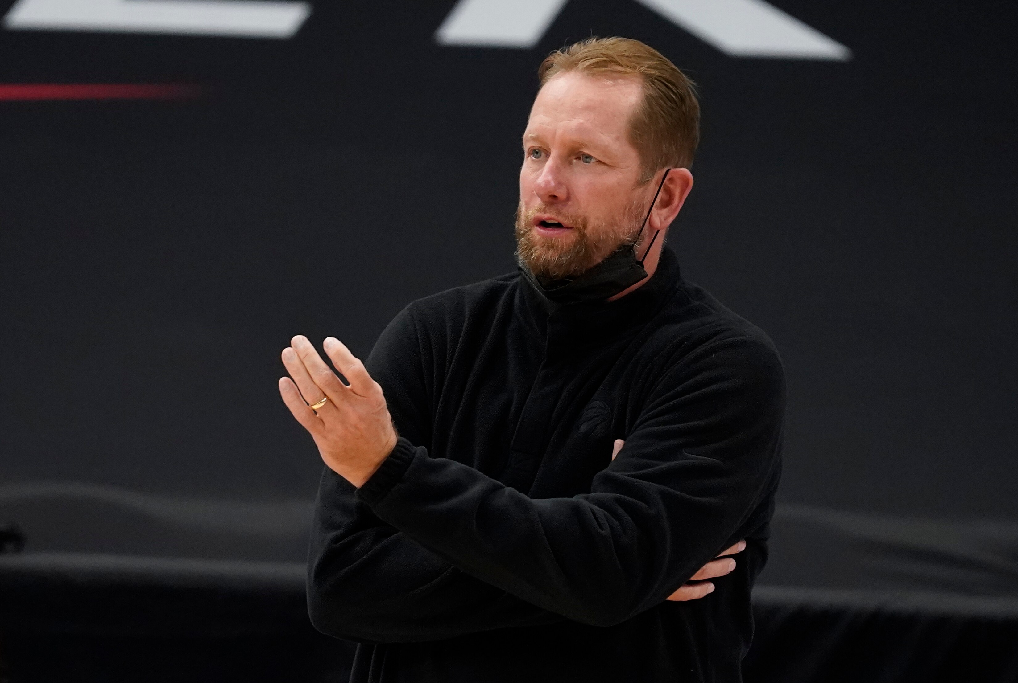 Toronto Raptors head coach Nick Nurse during the second half of an NBA basketball game against the Los Angeles Clippers Tuesday, May 11, 2021, in Tampa, Fla. (AP Photo/Chris O'Meara)