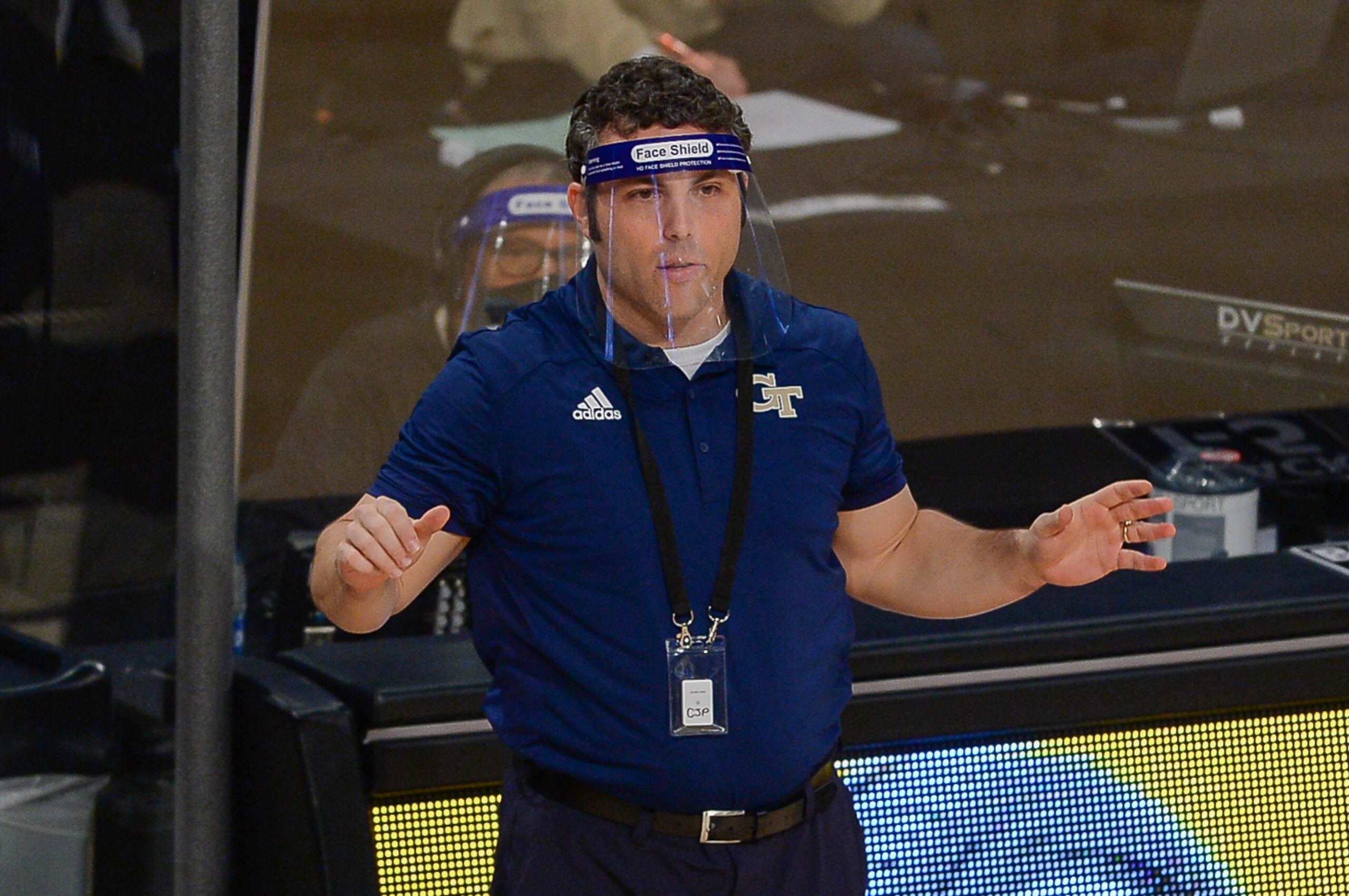 ATLANTA, GA  JANUARY 03:  Georgia Tech head coach Josh Pastner gestures from the sideline during the NCAA basketball game between the Wake Forest Demon Deacons and the Georgia Tech Yellow Jackets on January 3rd, 2021 at Hank McCamish Pavilion in Atlanta, GA.  (Photo by Rich von Biberstein/Icon Sportswire via Getty Images)