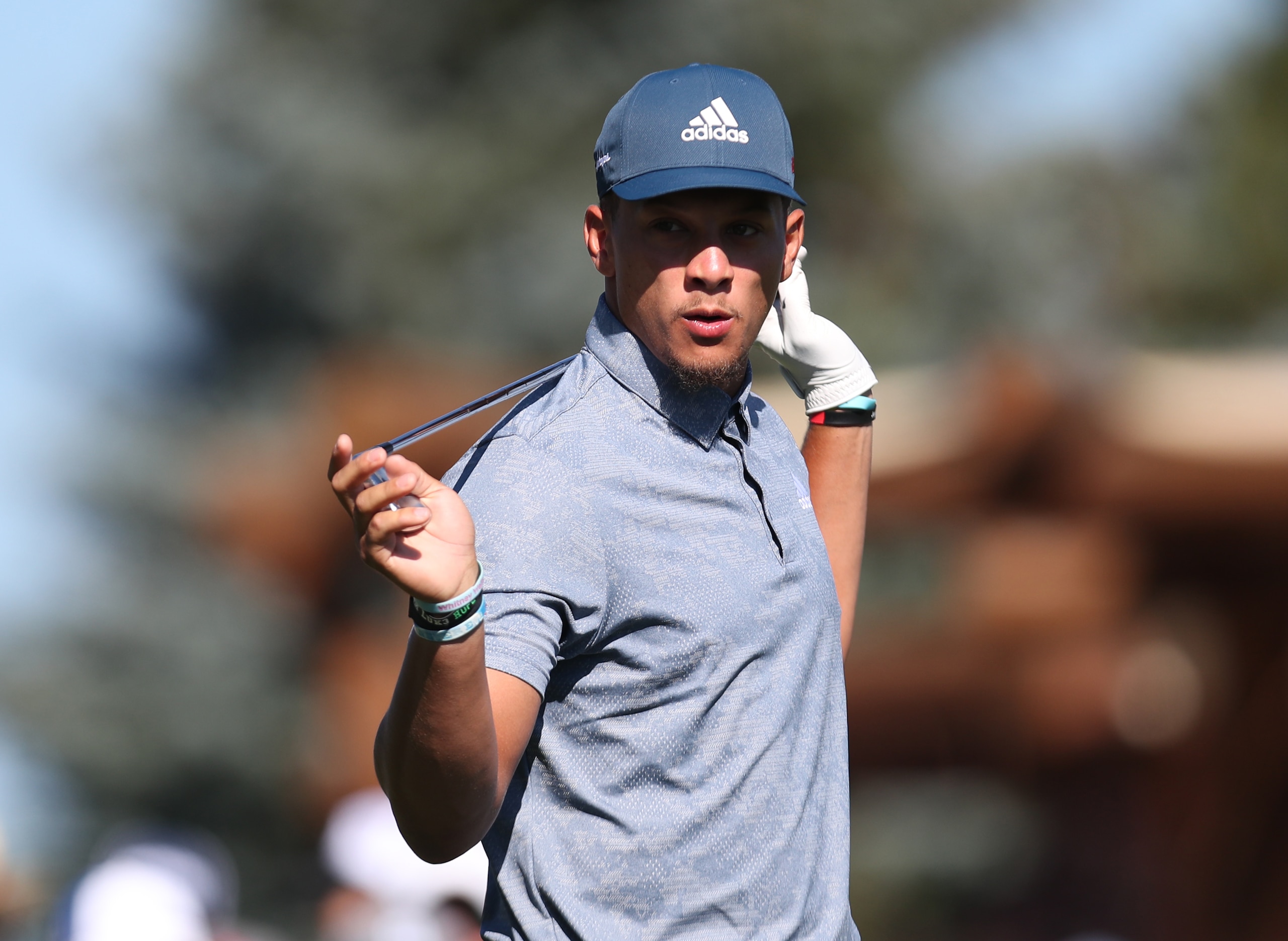 SOUTH LAKE TAHOE, NEVADA - JULY 11: NFL athlete Patrick Mahomes tees off from the first hole during the final round of the American Century Championship at Edgewood Tahoe South golf course on July 11, 2020 in South Lake Tahoe, Nevada. (Photo by Jed Jacobsohn/Getty Images) SOUTH LAKE TAHOE, NEVADA - JULY 11: NFL athlete Patrick Mahomes tees off from the first hole during the final round of the American Century Championship at Edgewood Tahoe South golf course on July 11, 2020 in South Lake Tahoe, Nevada. (Photo by Jed Jacobsohn/Getty Images)