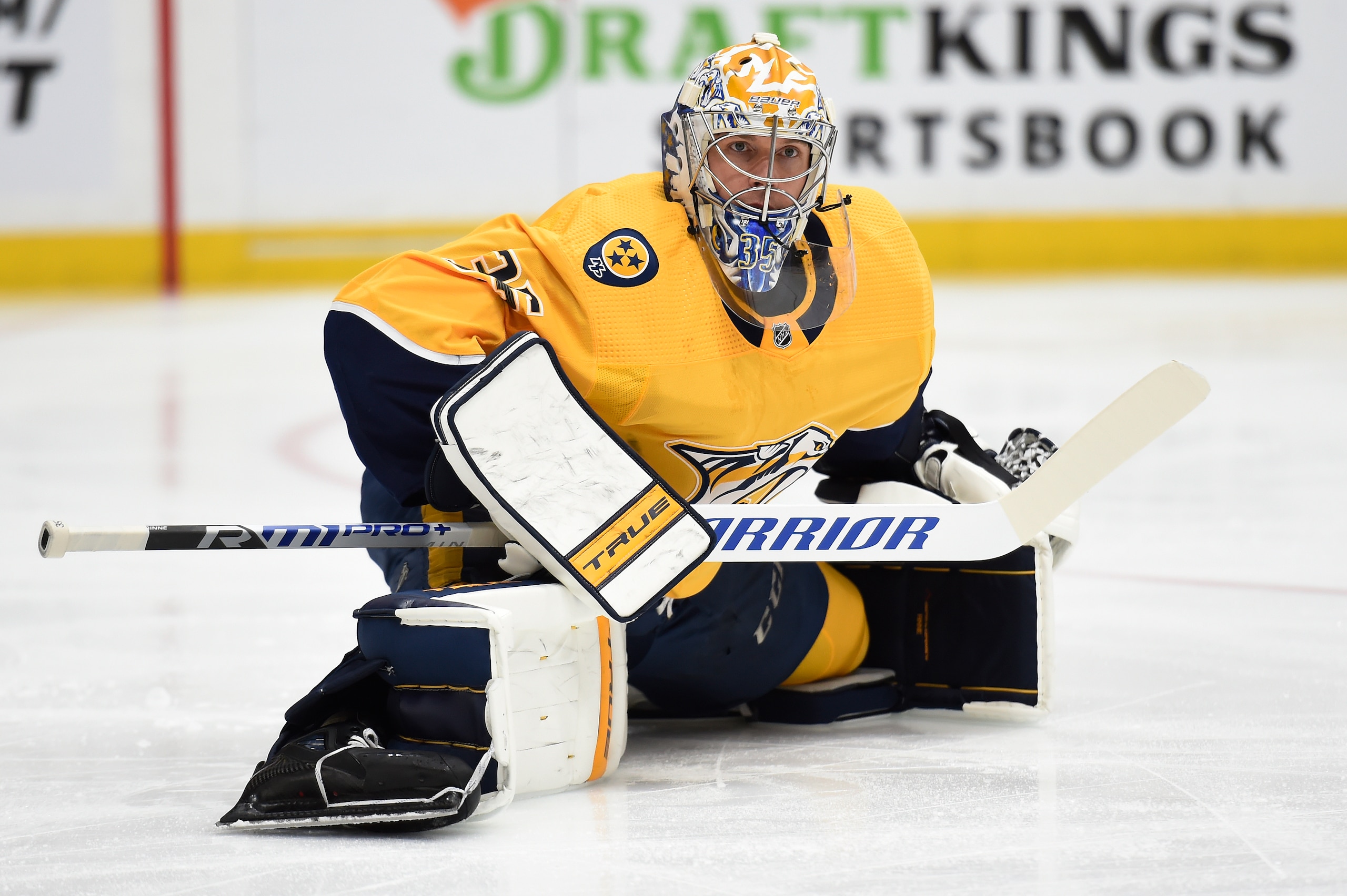 Nashville Predators goaltender Pekka Rinne (35) plays against the Carolina Hurricanes during the first period of an NHL hockey game Monday, May 10, 2021, in Nashville, Tenn. (AP Photo/Mark Zaleski) Nashville Predators goaltender Pekka Rinne (35) plays against the Carolina Hurricanes during the first period of an NHL hockey game Monday, May 10, 2021, in Nashville, Tenn. (AP Photo/Mark Zaleski)