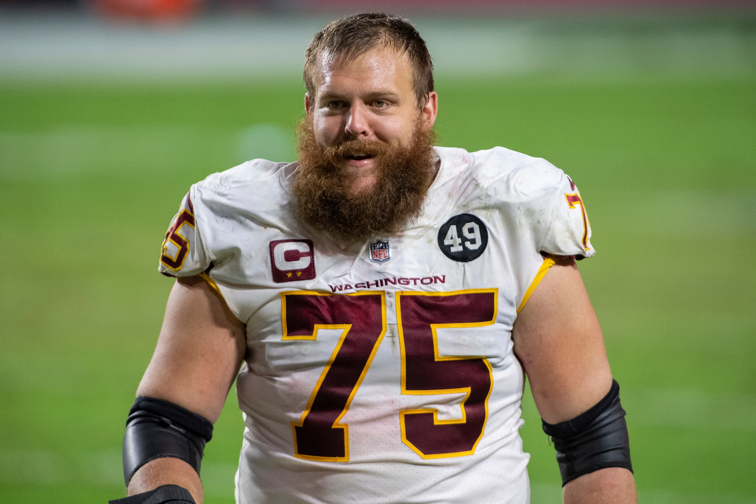 Washington Football Team offensive guard Brandon Scherff (75) smiles after an NFL football game against the San Francisco 49ers, Sunday, Dec. 13, 2020, in Glendale, Ariz. (AP Photo/Jennifer Stewart) Washington Football Team offensive guard Brandon Scherff (75) smiles after an NFL football game against the San Francisco 49ers, Sunday, Dec. 13, 2020, in Glendale, Ariz. (AP Photo/Jennifer Stewart)