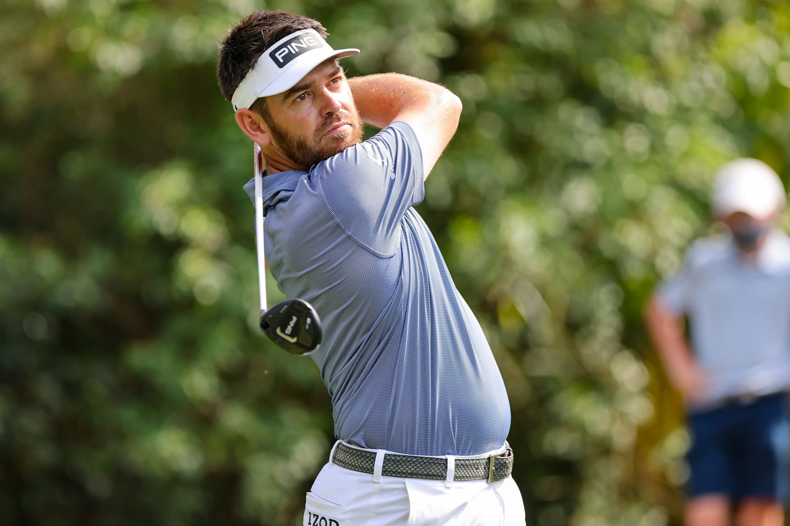 PONTE VEDRA BEACH, FL - MARCH 13: Louis Oosthuzien of South Africa plays a tee shot on the 15th hole during the third round of THE PLAYERS Championship on March 13, 2021 at TPC Sawgrass Stadium Course in Ponte Vedra Beach, Fl. (Photo by David Rosenblum/Icon Sportswire via Getty Images)