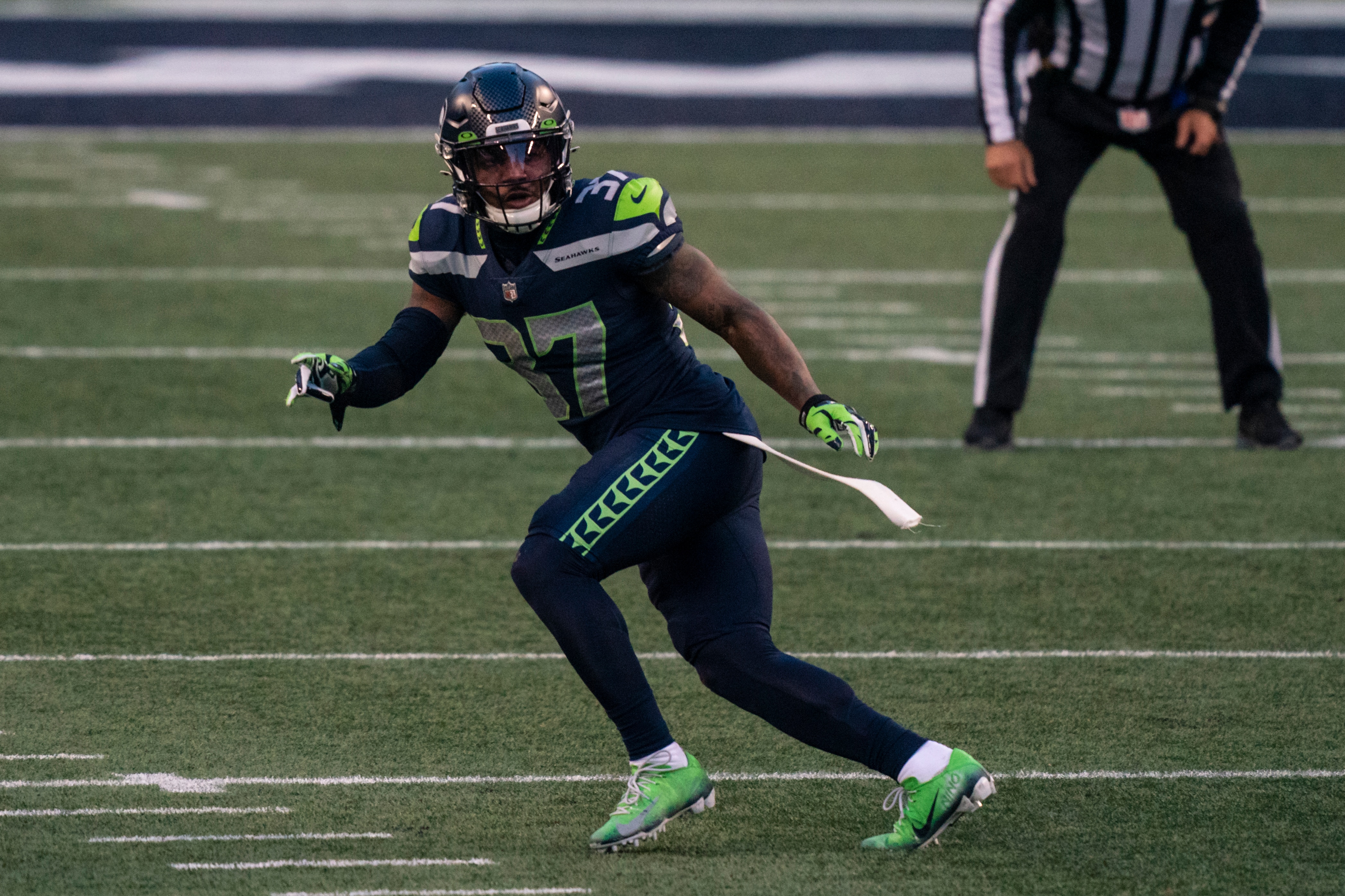 Seattle Seahawks defensive back Quandre Diggs is pictured during the second half of an NFL football game against the Los Angeles Rams, Sunday, Dec. 27, 2020, in Seattle. The Seahawks won 20-9. (AP Photo/Stephen Brashear)