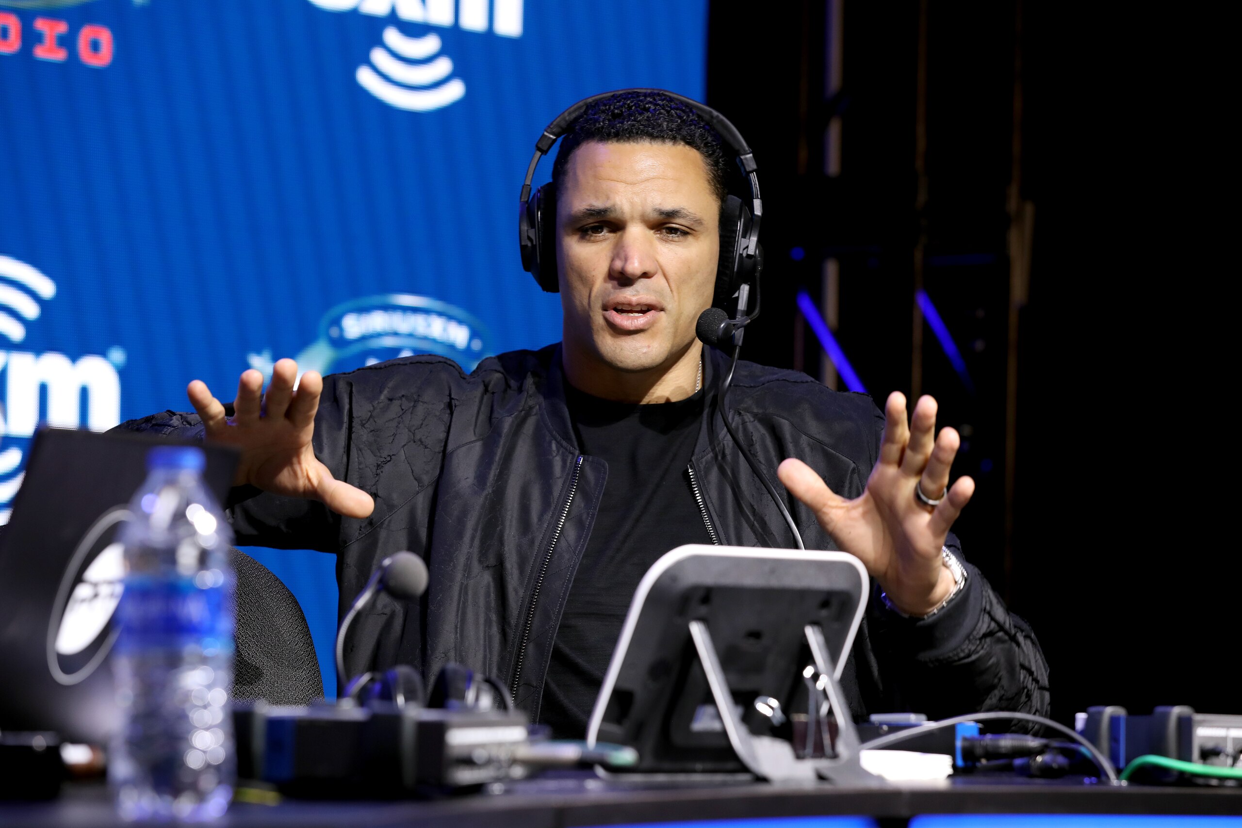 MIAMI, FLORIDA - JANUARY 30: Former NFL player Tony Gonzalez speaks onstage during day 2 of SiriusXM at Super Bowl LIV on January 30, 2020 in Miami, Florida. (Photo by Cindy Ord/Getty Images for SiriusXM )