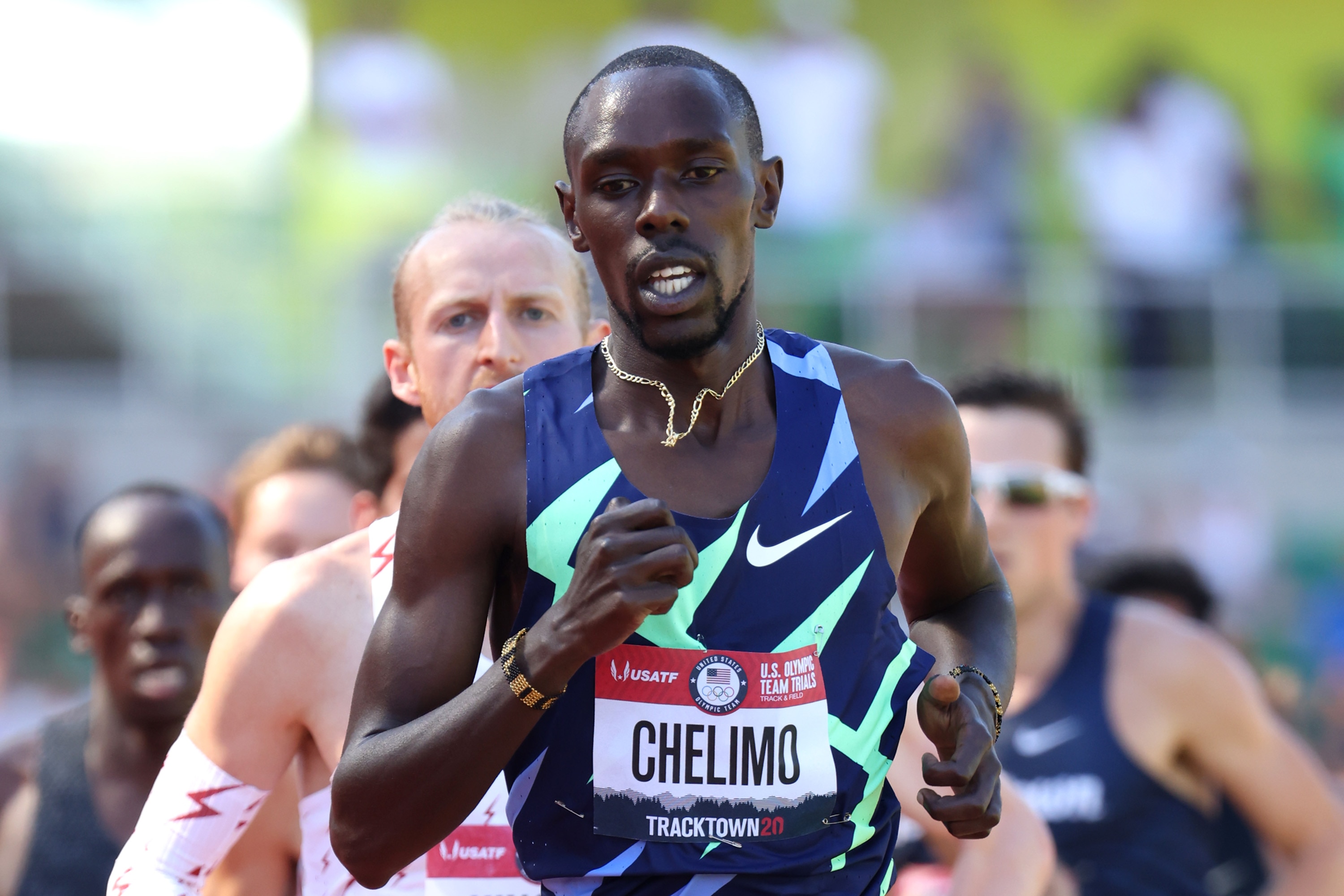 EUGENE, OREGON - JUNE 27: Paul Chelimo competes in the Men's 5,000 Meter Run during day ten of the 2020 U.S. Olympic Track & Field Team Trials at Hayward Field on June 27, 2021 in Eugene, Oregon. (Photo by Andy Lyons/Getty Images)