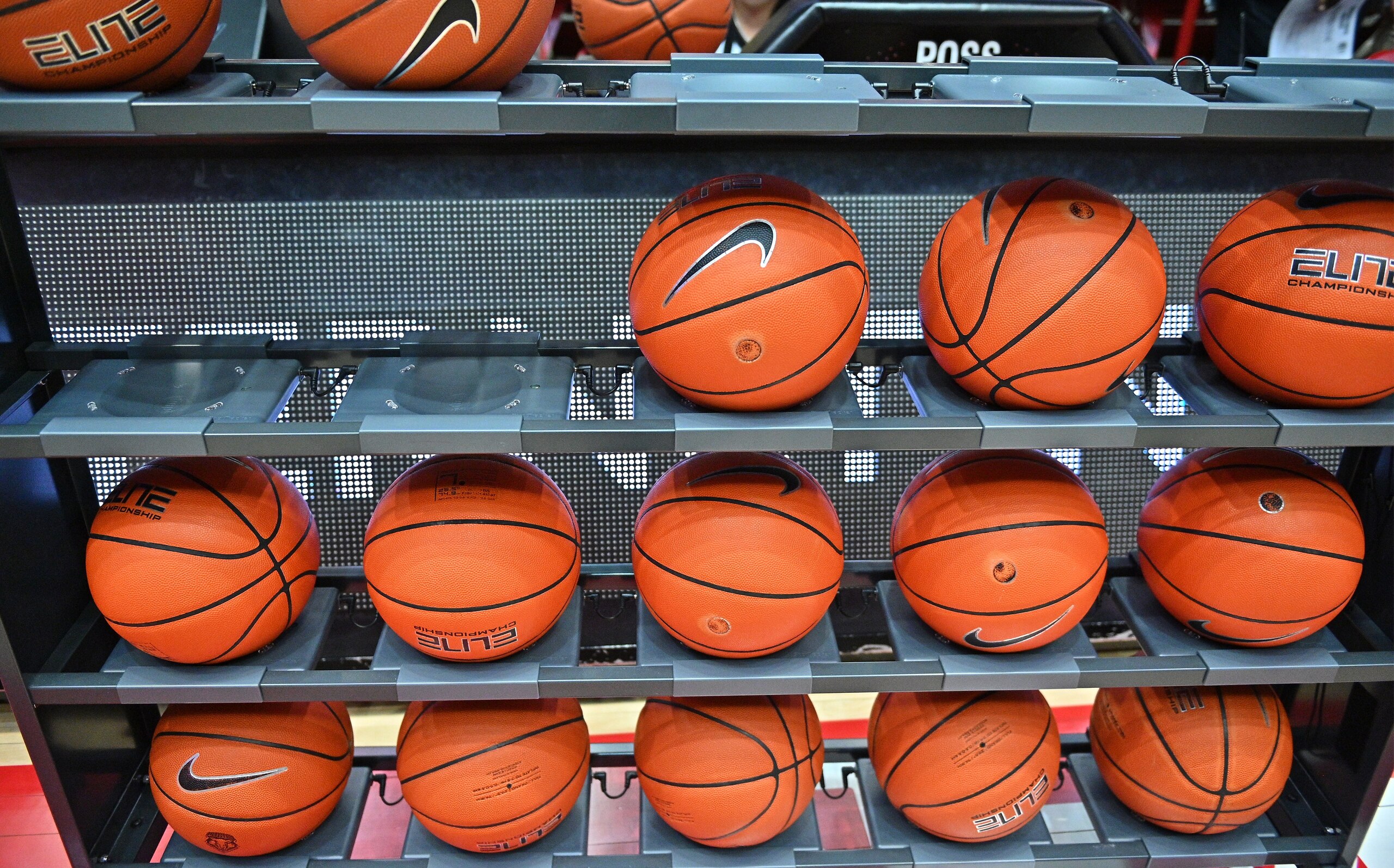 ALBUQUERQUE, NEW MEXICO - FEBRUARY 29:  A rack of basketballs is seen before a game between the Utah State Aggies and the New Mexico Lobos at Dreamstyle Arena - The Pit on February 29, 2020 in Albuquerque, New Mexico.  (Photo by Sam Wasson/Getty Images)
