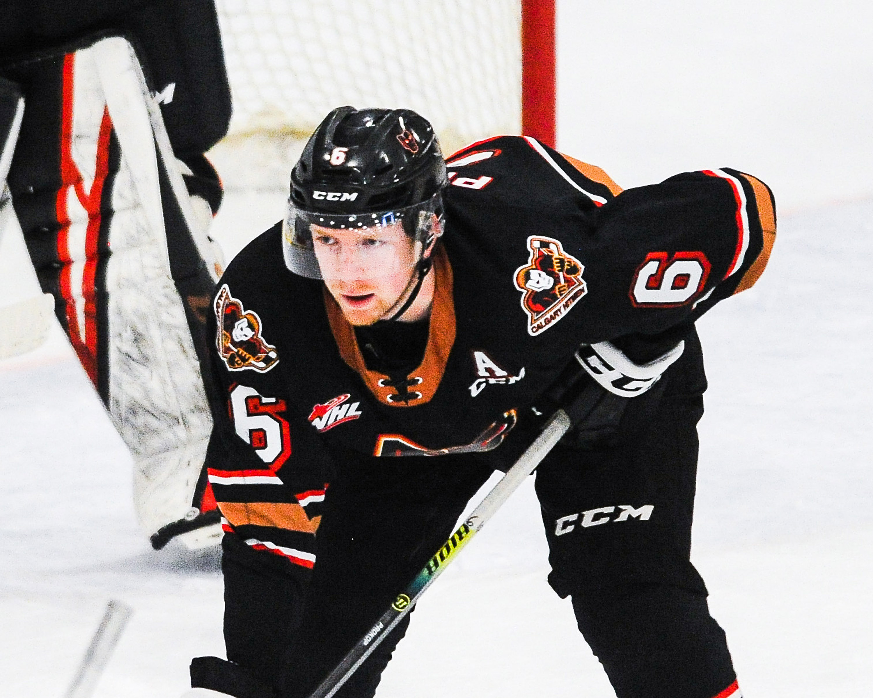 CALGARY, AB - MARCH 27: Luke Prokop #6 of the Calgary Hitmen in action against the Edmonton Oil Kings during a WHL game at Seven Chiefs Sportsplex on March 27, 2021 in Calgary, Alberta, Canada. (Photo by Derek Leung/Getty Images)