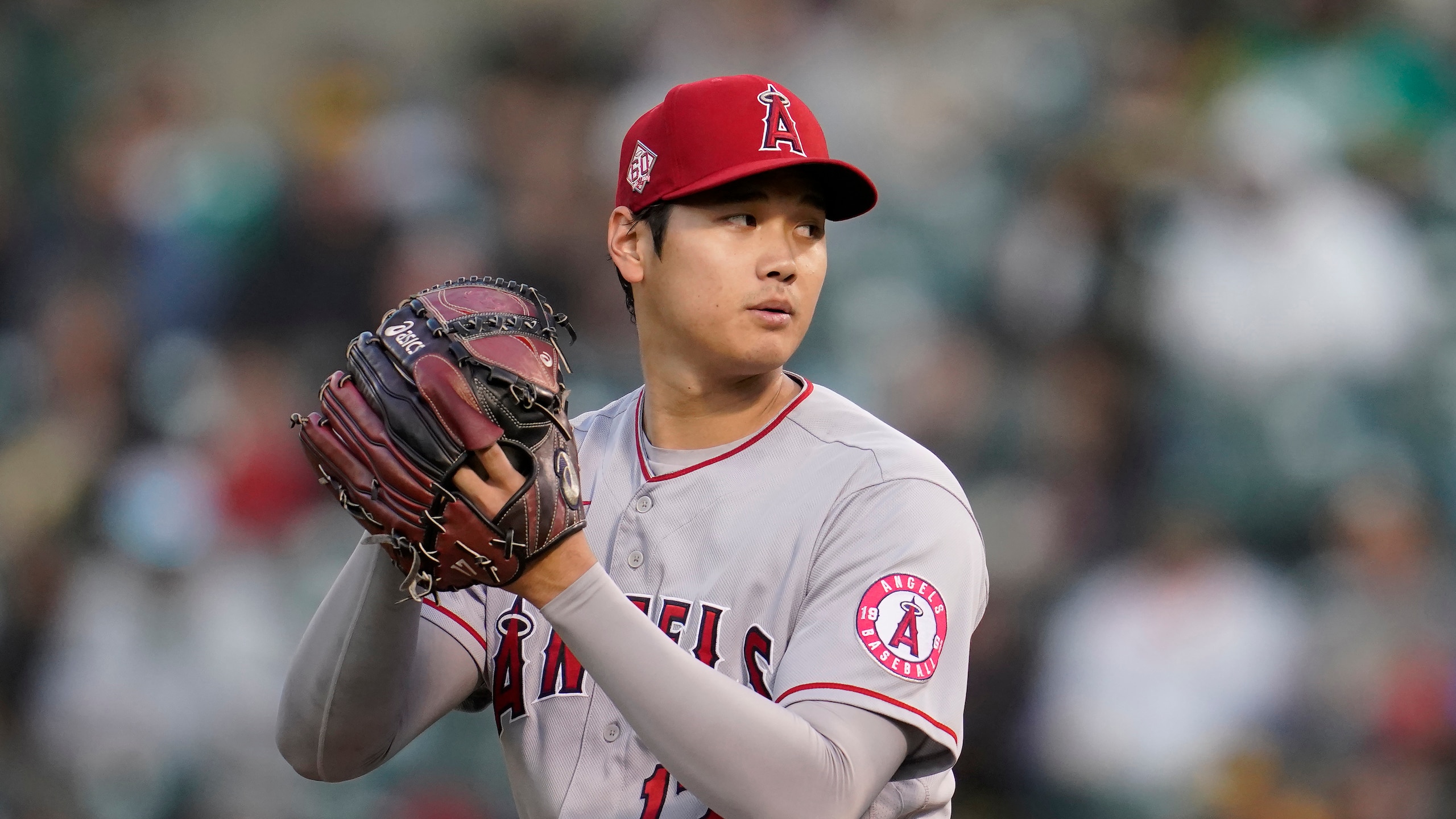 Los Angeles Angels' Shohei Ohtani during a baseball game against the Oakland Athletics in Oakland, Calif., Monday, July 19, 2021. (AP Photo/Jeff Chiu)