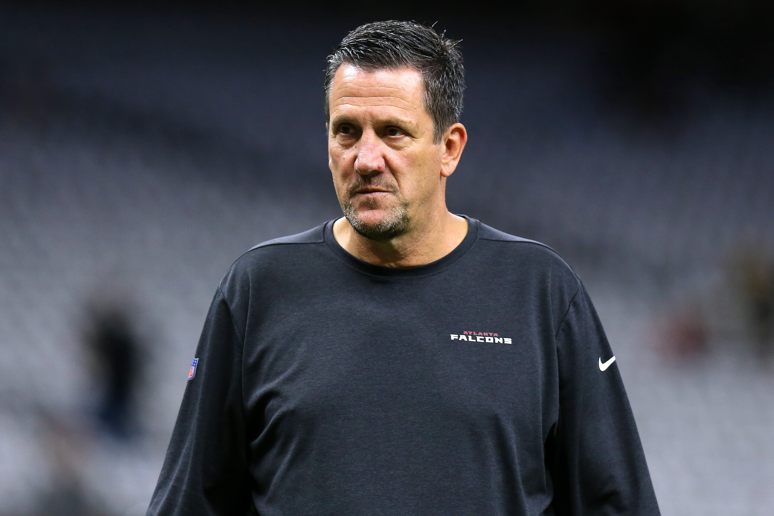 NEW ORLEANS, LOUISIANA - NOVEMBER 10: Quarterback coach Greg Knapp of the Atlanta Falcons reacts during a game against the New Orleans Saints at the Mercedes Benz Superdome on November 10, 2019 in New Orleans, Louisiana. (Photo by Jonathan Bachman/Getty Images)