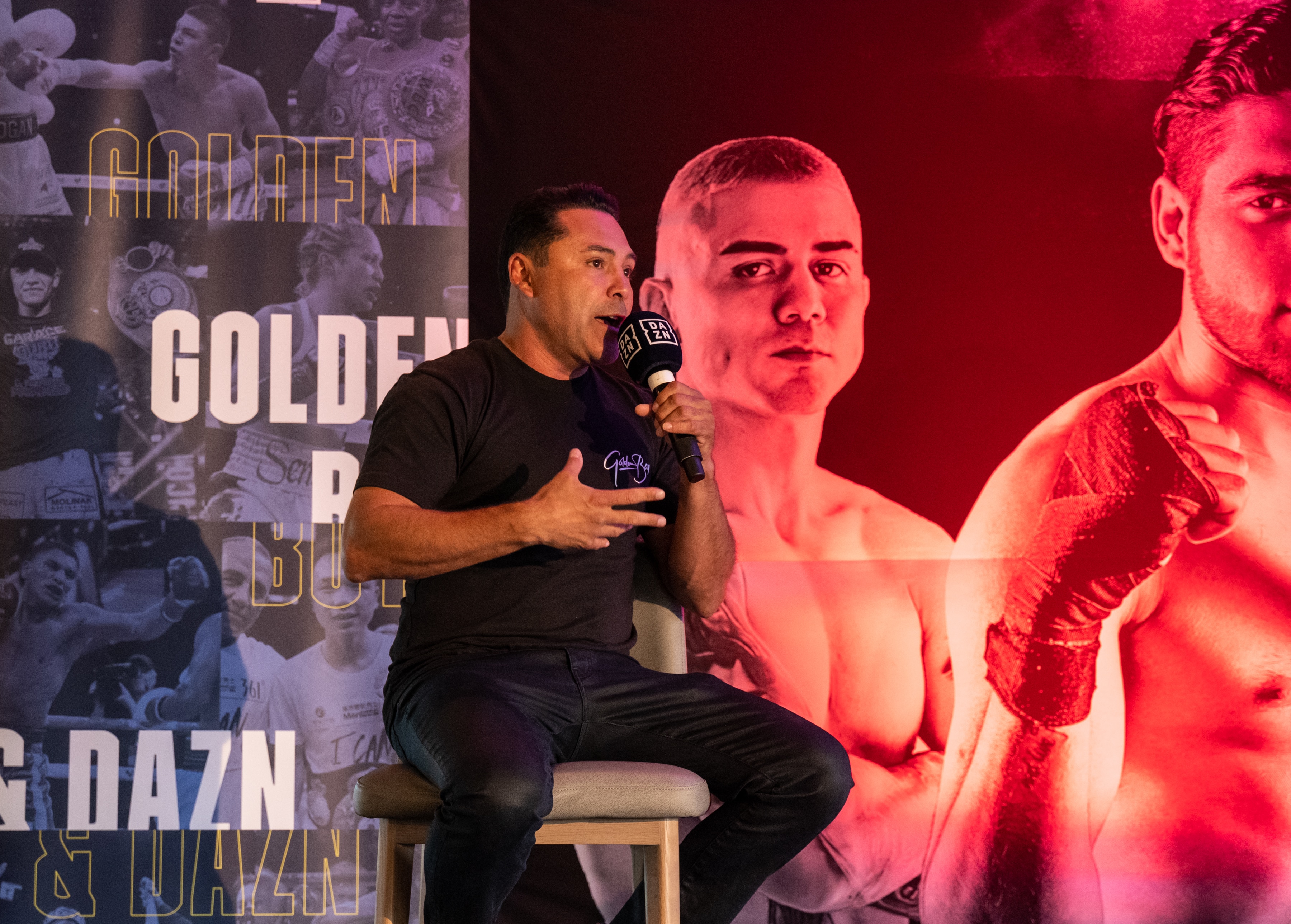 LOS ANGELES, CALIFORNIA - JULY 07: Oscar De La Hoya speaks during a media event on July 7, 2021 in Los Angeles, California. Gilberto “Zurdo” Ramirez, Joseph “Jo Jo” Diaz Jr., and Seniesa “Super Bad” Estrada will fight Friday at Banc of California Stadium. (Photo by Sye Williams/Golden Boy/Getty Images)