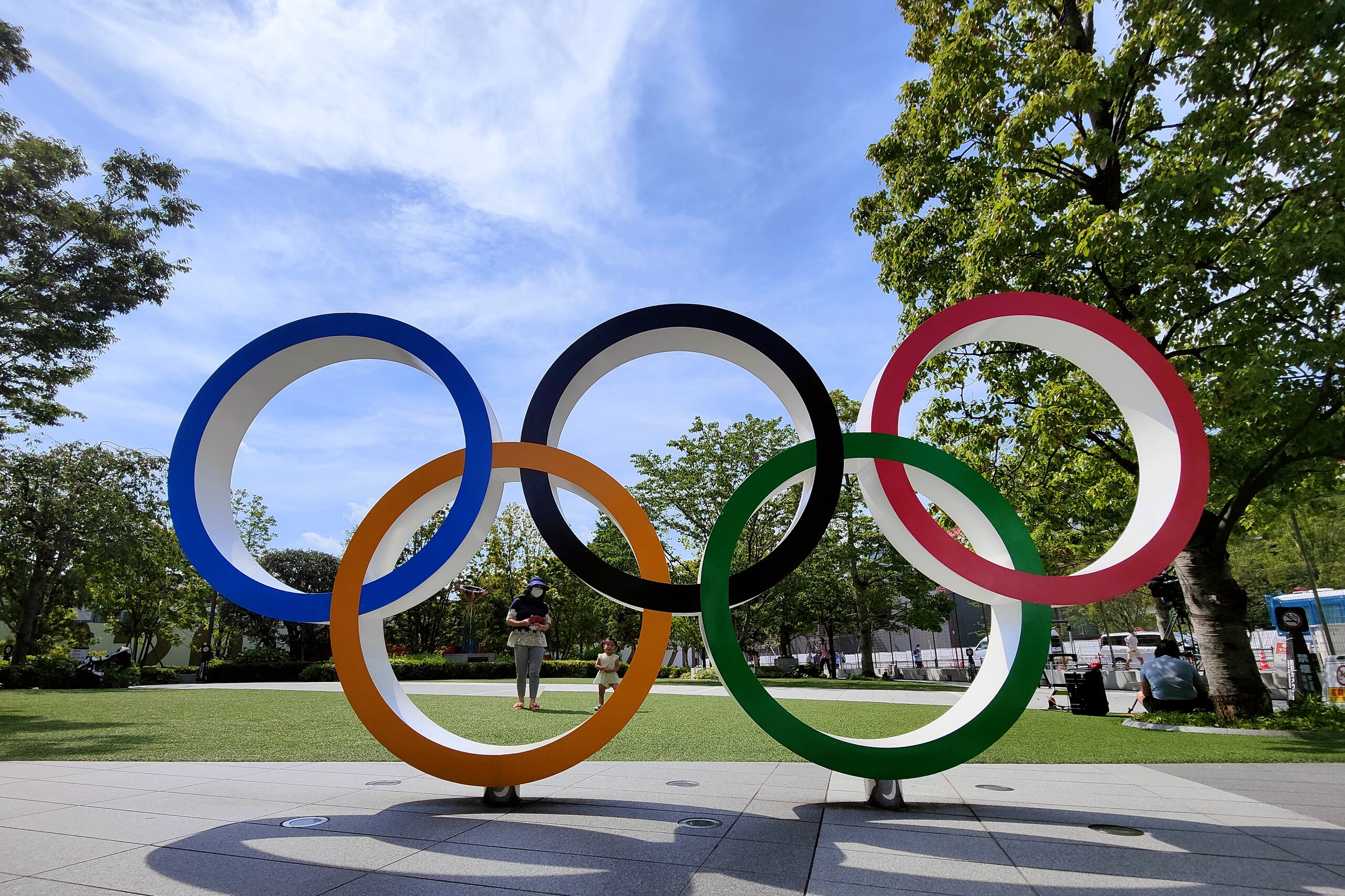 TOKYO, JAPAN - JULY 20: Olympic rings stand in front of the National Stadium, the main venue for the Tokyo 2020 Olympic Games, on July 20, 2021 in Tokyo, Japan. (Photo by Zhu Yaozhong/VCG via Getty Images) TOKYO, JAPAN - JULY 20: Olympic rings stand in front of the National Stadium, the main venue for the Tokyo 2020 Olympic Games, on July 20, 2021 in Tokyo, Japan. (Photo by Zhu Yaozhong/VCG via Getty Images)