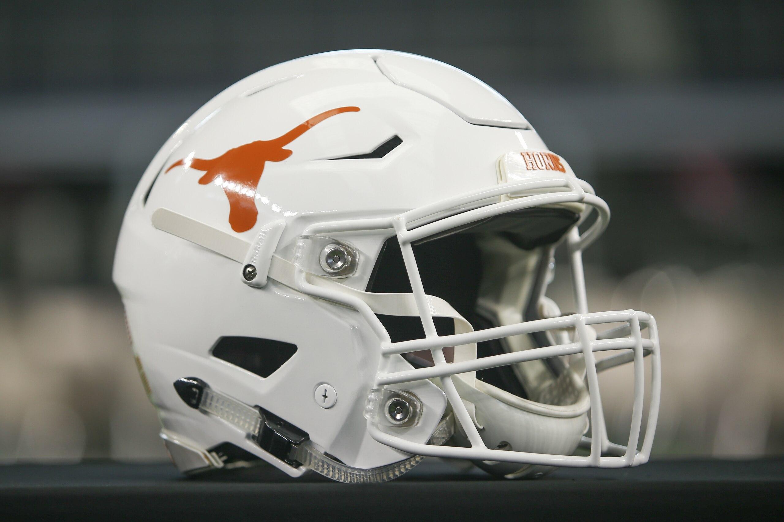 ARLINGTON, TX - JULY 14: Texas Longhorns football helmet on display during the Big 12 Conference football media days on July 14, 2021 at AT&T Stadium in Arlington, TX. (Photo by George Walker/Icon Sportswire via Getty Images)