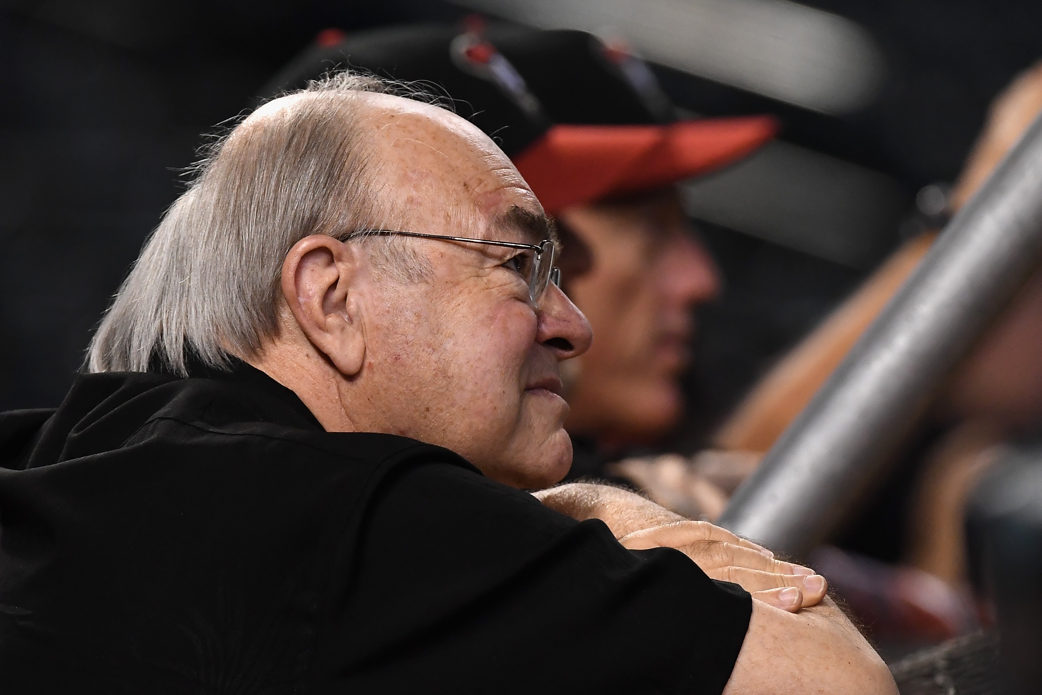 PHOENIX, AZ - OCTOBER 09: Arizona Diamondbacks managing general partner Ken Kendrick watches warm ups before the National League Divisional Series game three against the Los Angeles Dodgers at Chase Field on October 9, 2017 in Phoenix, Arizona.  (Photo by Norm Hall/Getty Images)