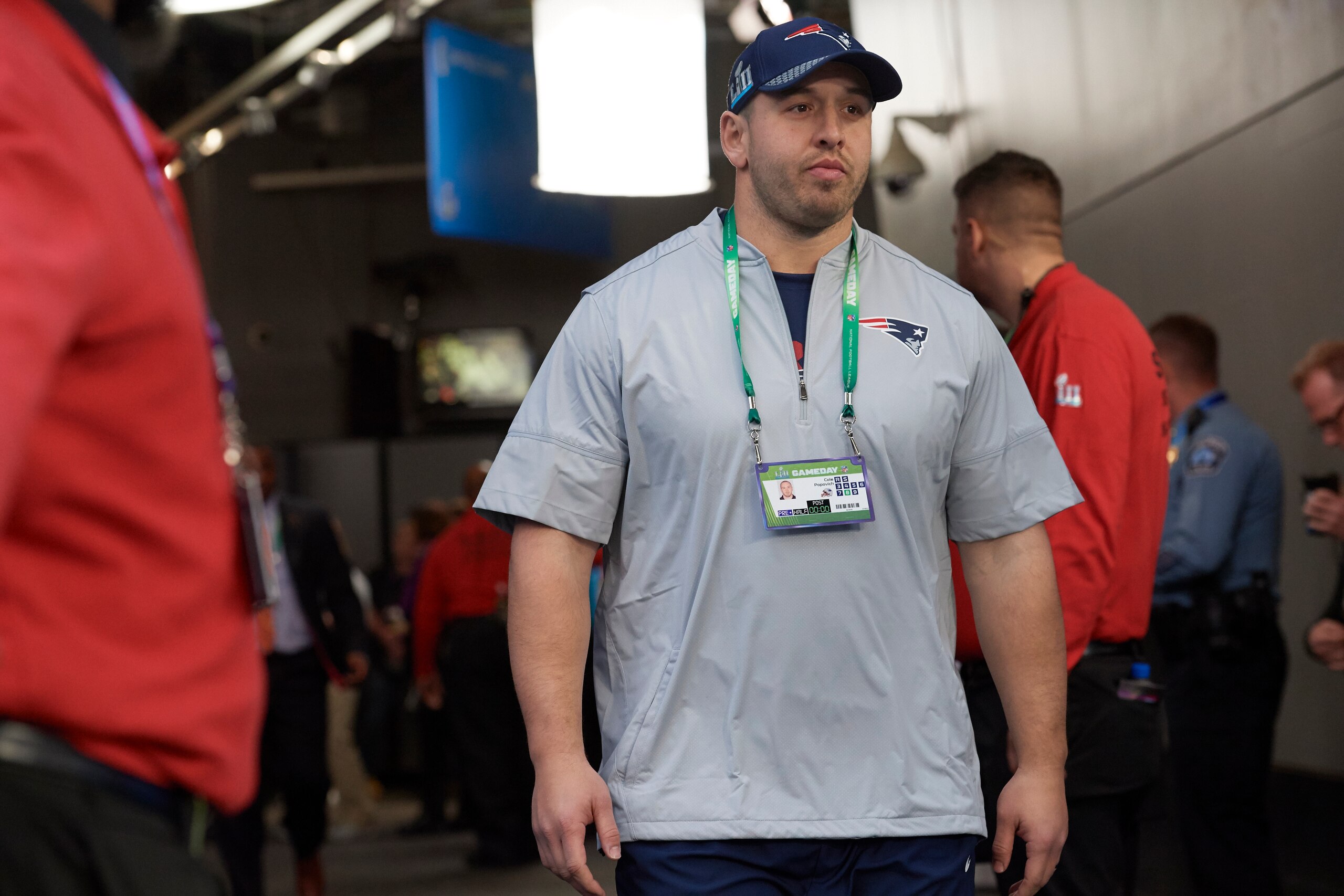 Football: Super Bowl LII: New England Patriots offensive assistant Cole Popovich in runway before game vs Philadelphia Eagles at US Bank Stadium.
Minneapolis, MN 2/4/2018
CREDIT: Robert Beck (Photo by Robert Beck /Sports Illustrated via Getty Images)
(Set Number: X161661 TK1 )