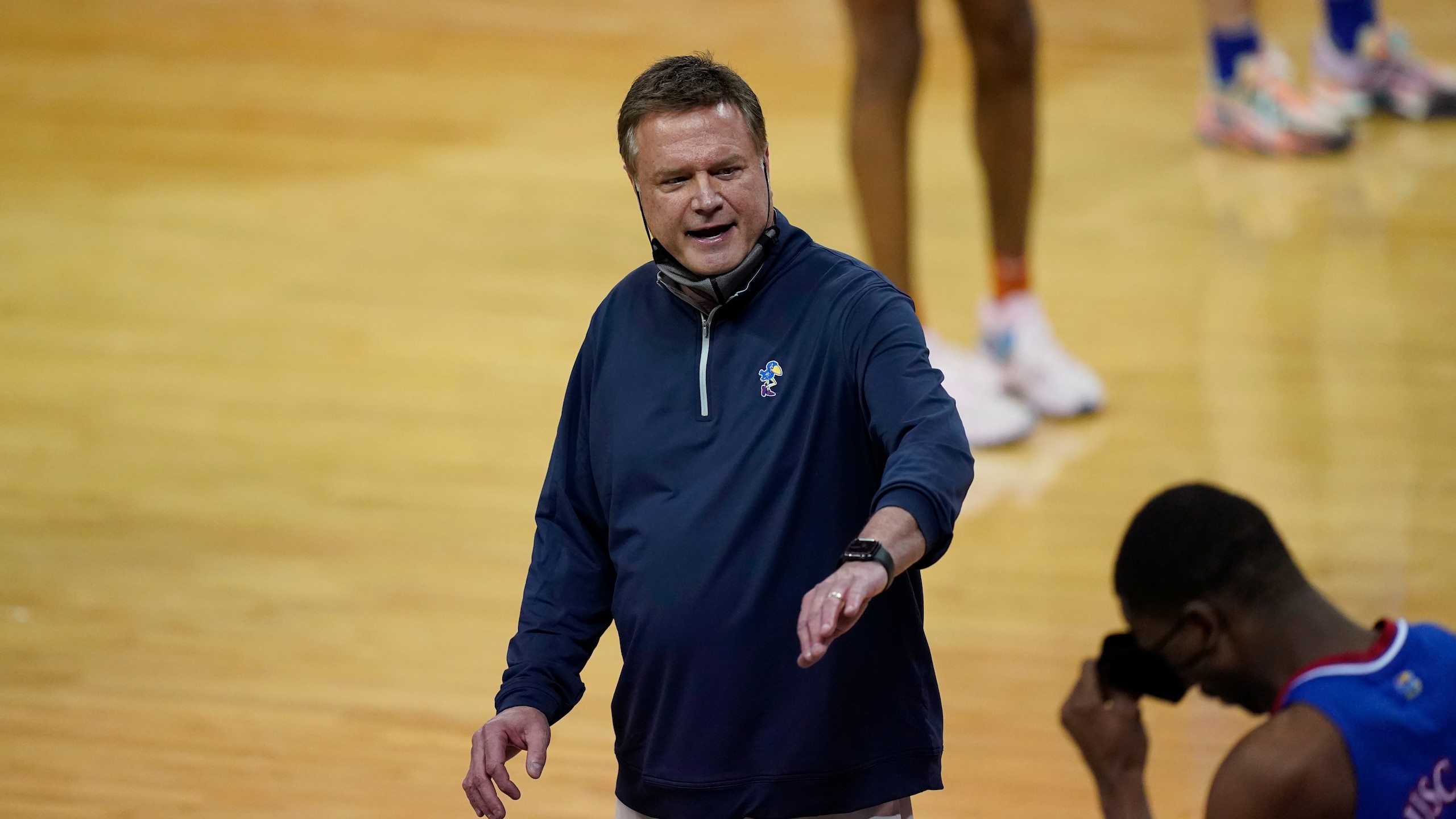 Kansas head coach Bill Self during the overtime of an NCAA college basketball game against Texas, Tuesday, Feb. 23, 2021, in Austin, Texas. (AP Photo/Eric Gay)